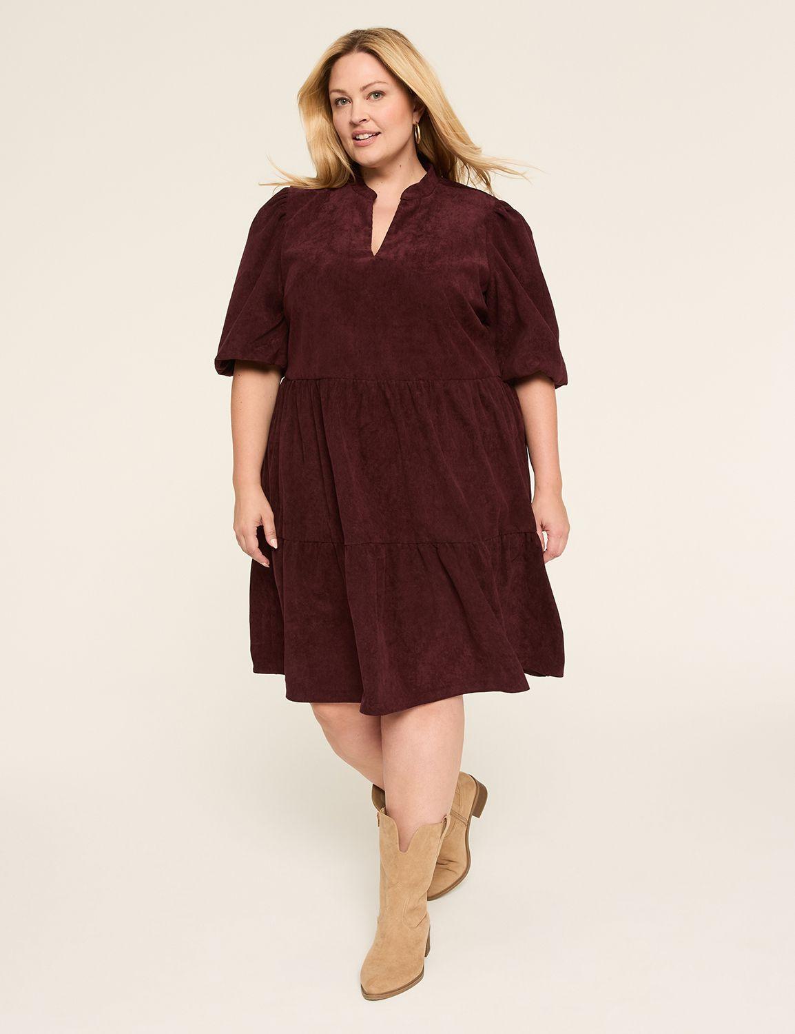 puff-sleeve corduroy dress