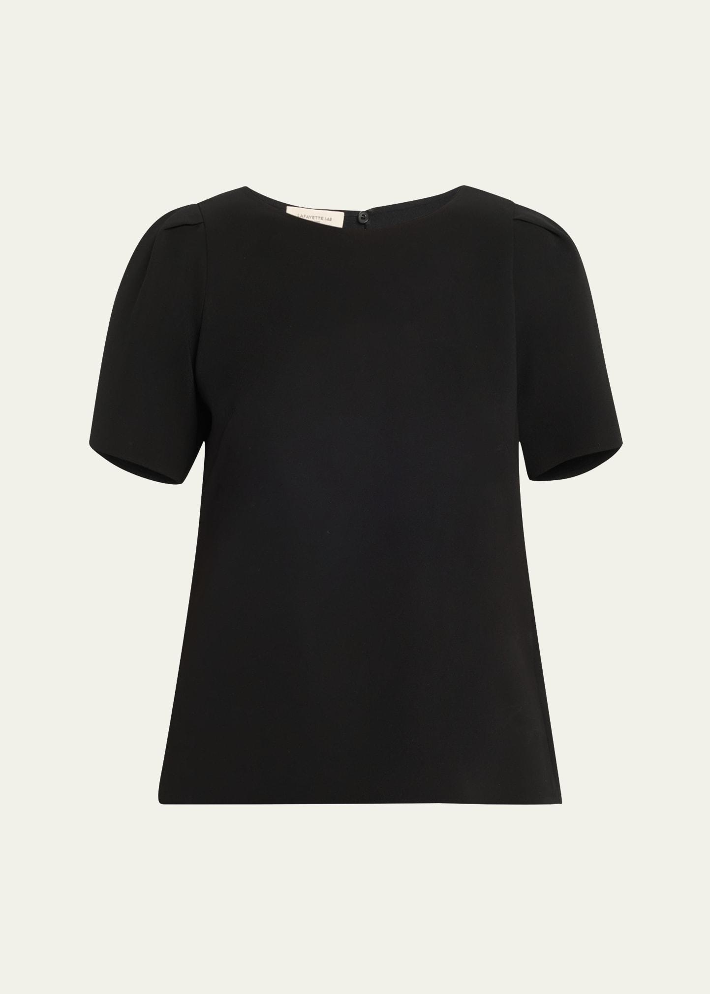puff-sleeve crepe blouse