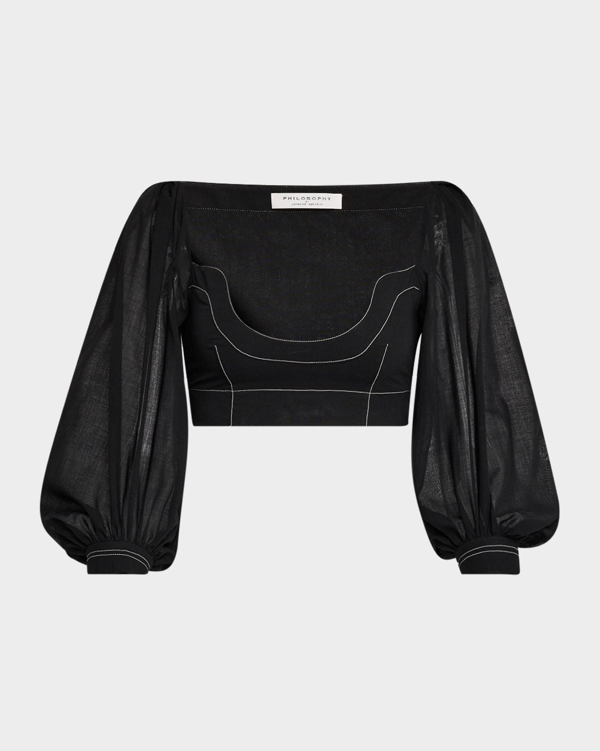 puff-sleeve crop blouse