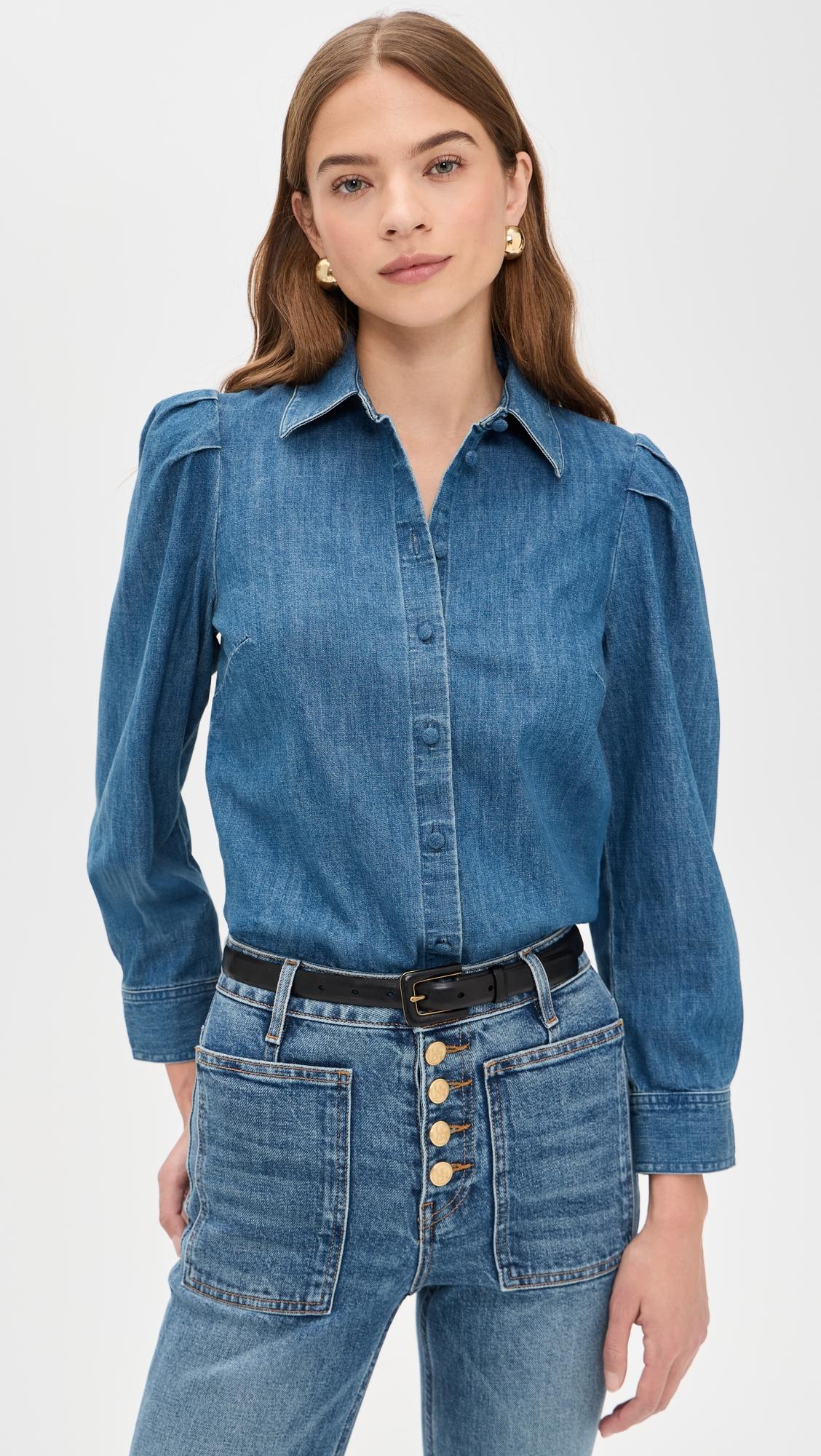 puff sleeve denim shirt in petersburg wash
