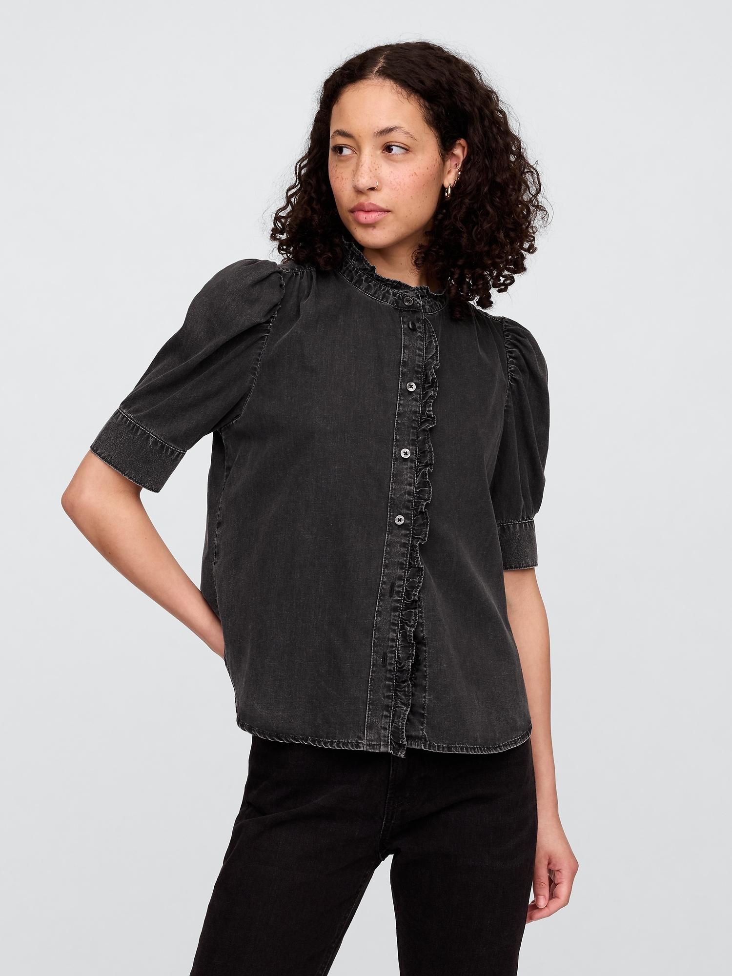 puff sleeve denim shirt