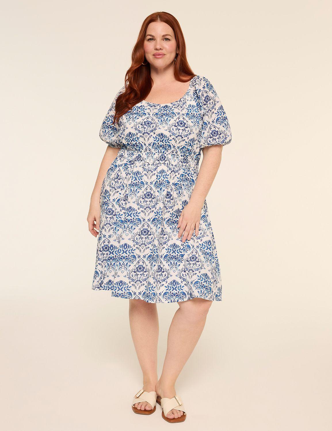 puff-sleeve fit & flare dress