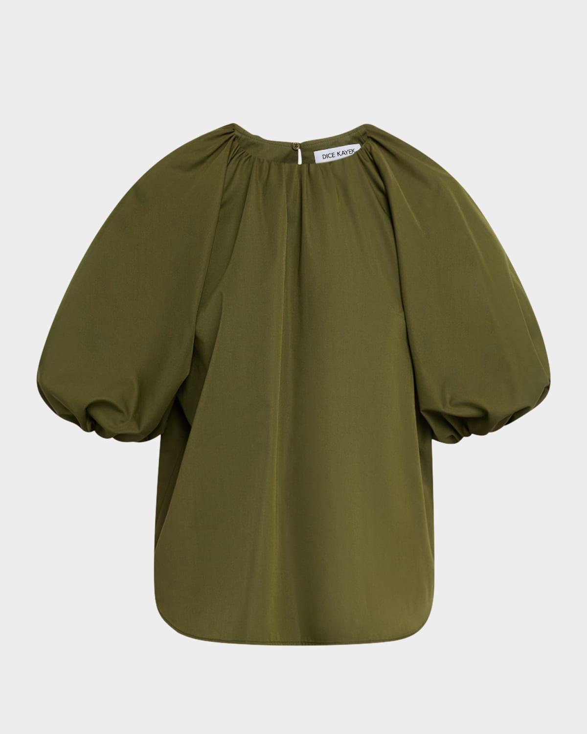 puff-sleeve gathered shirt