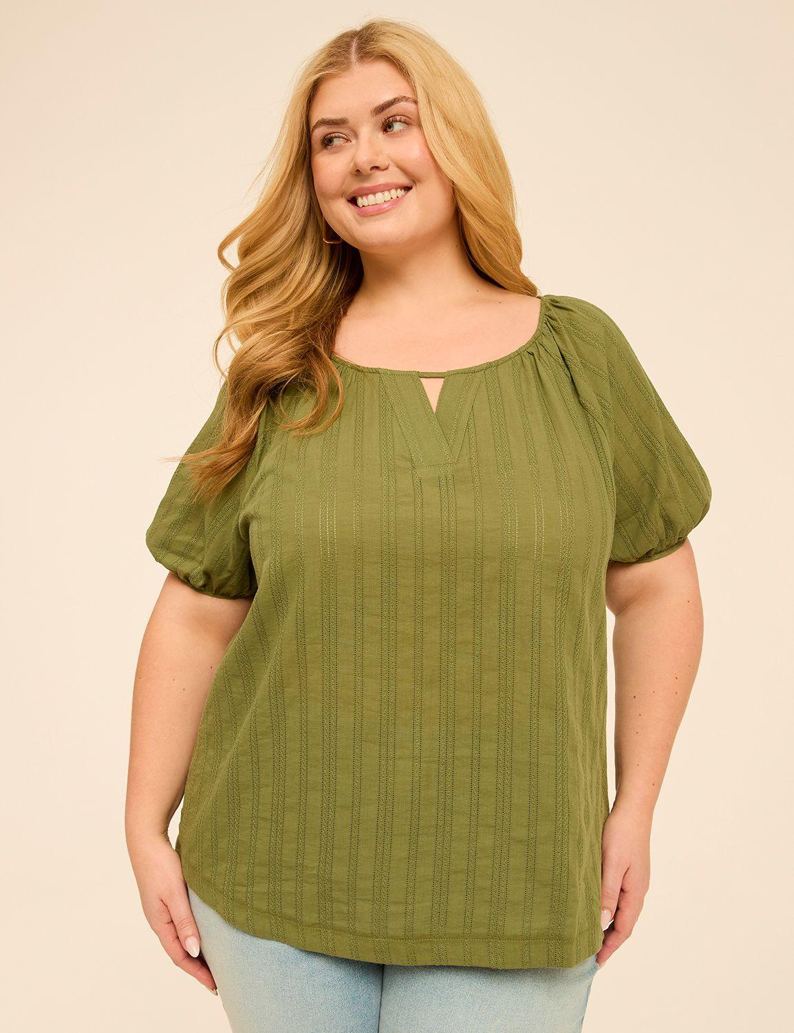 puff-sleeve keyhole top