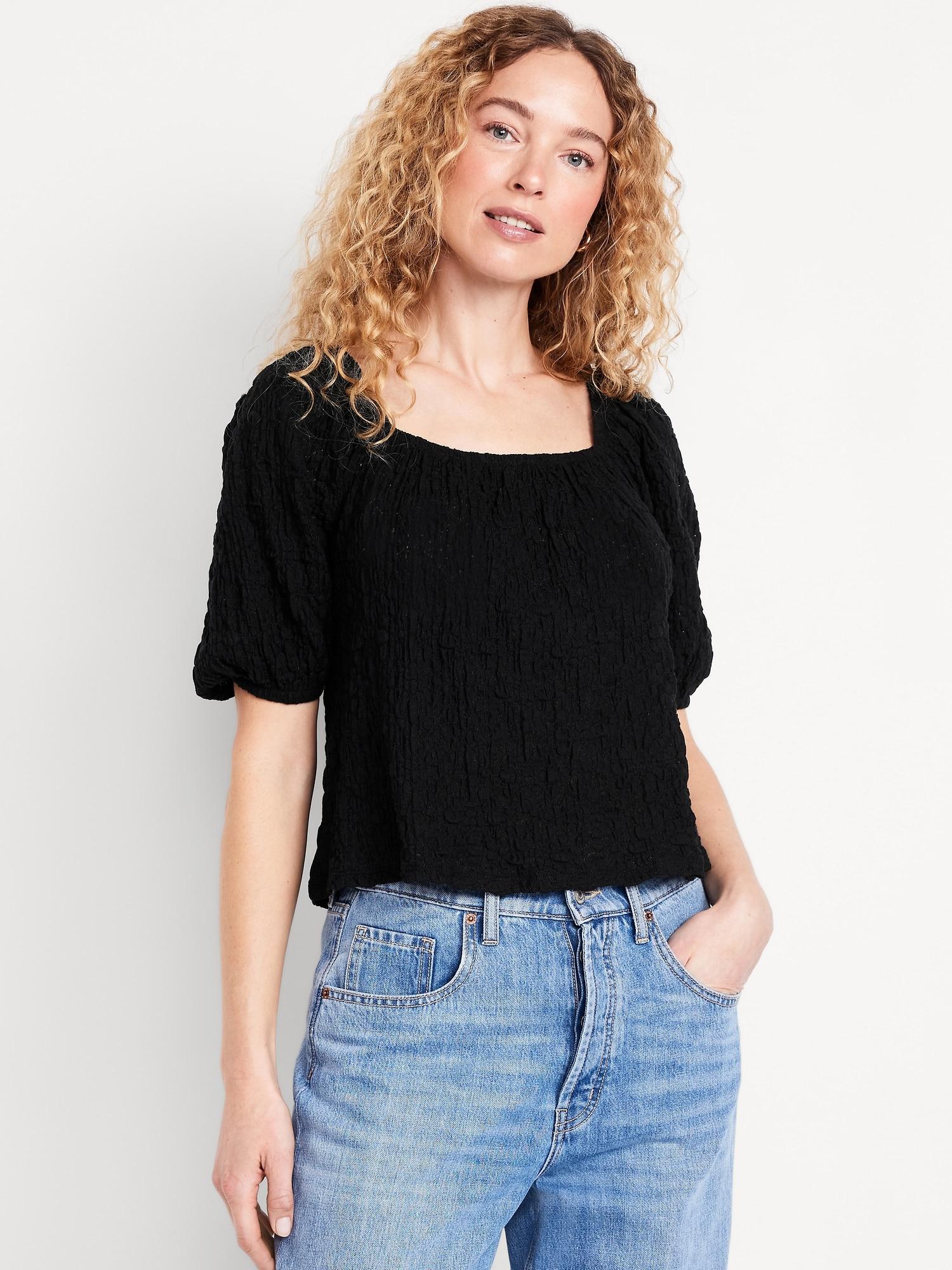 puff-sleeve lace top