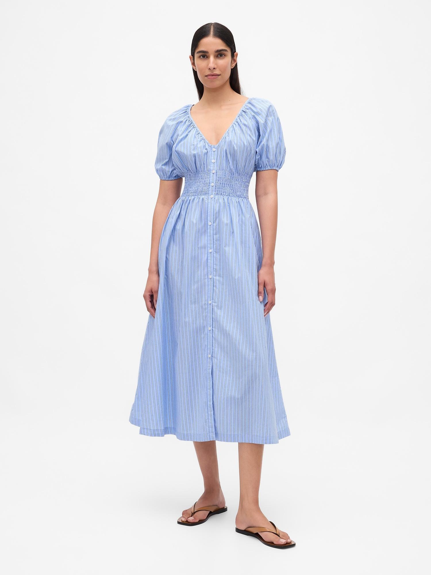 puff-sleeve midi dress