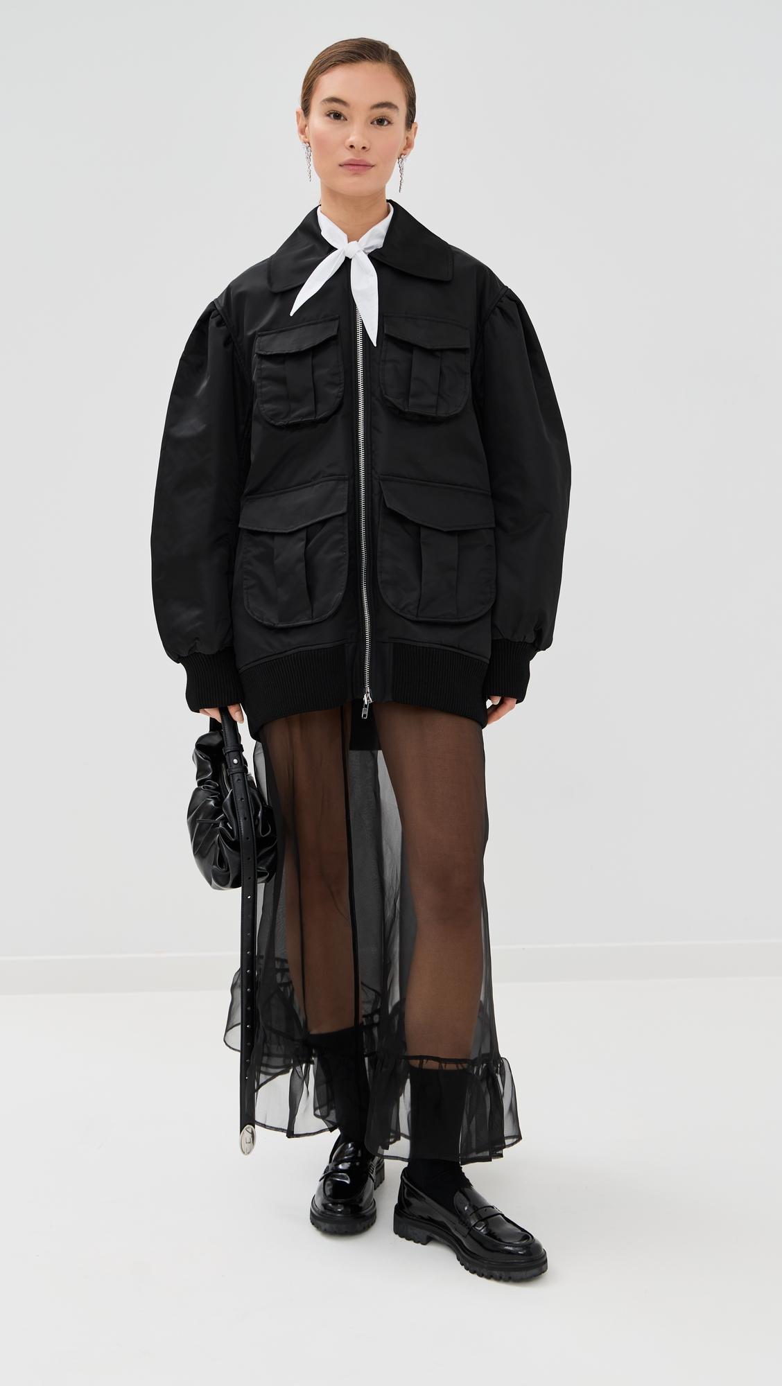 puff sleeve multi pocket bomber jacket