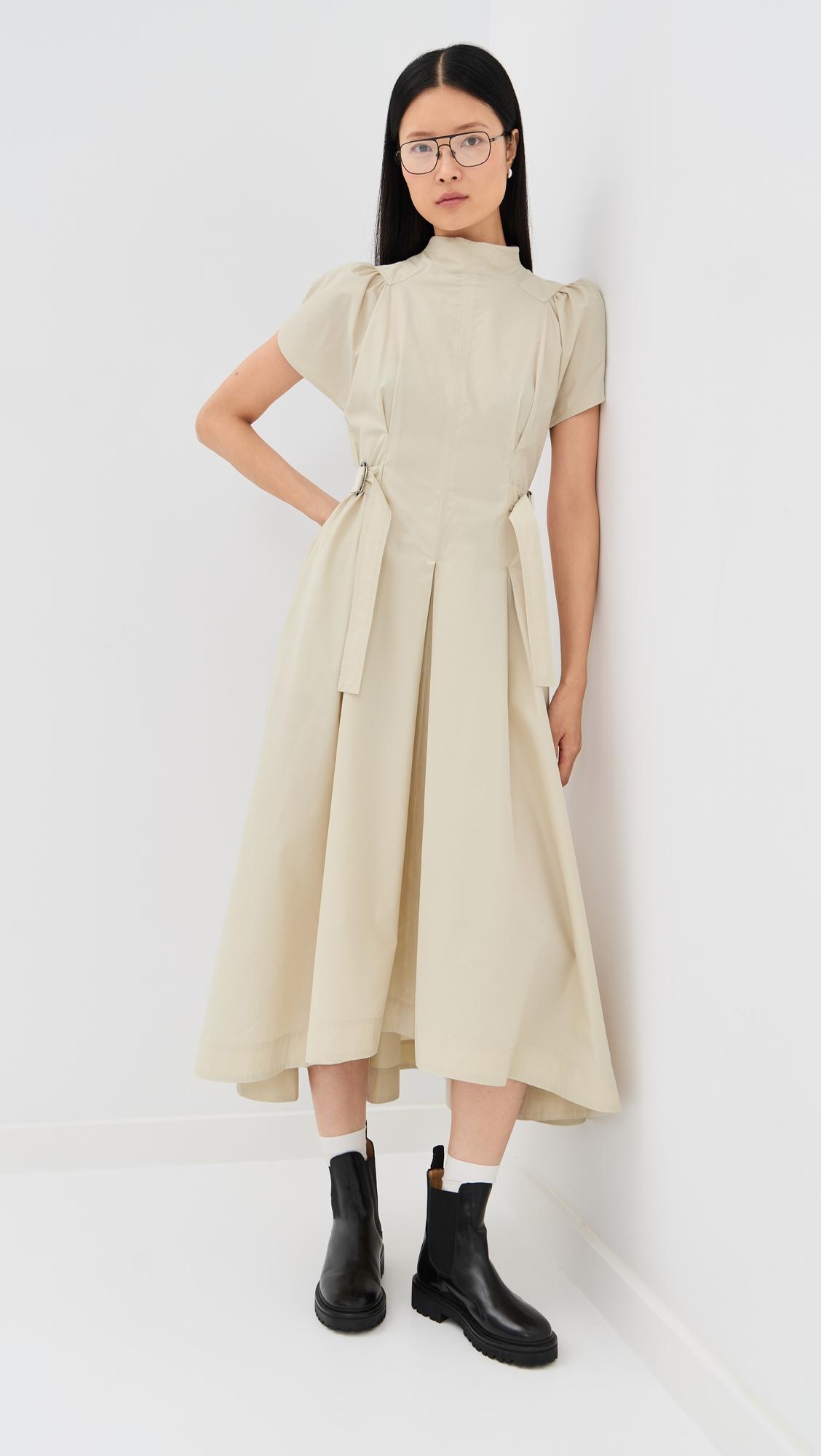 puff sleeve poplin flare dress