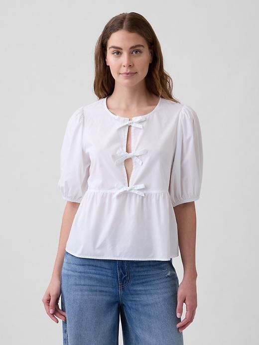 puff sleeve tie-front top