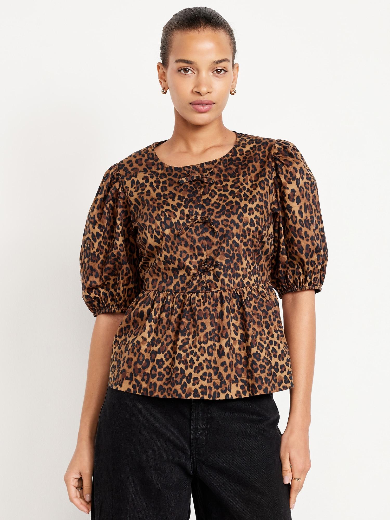 puff-sleeve tie-front top