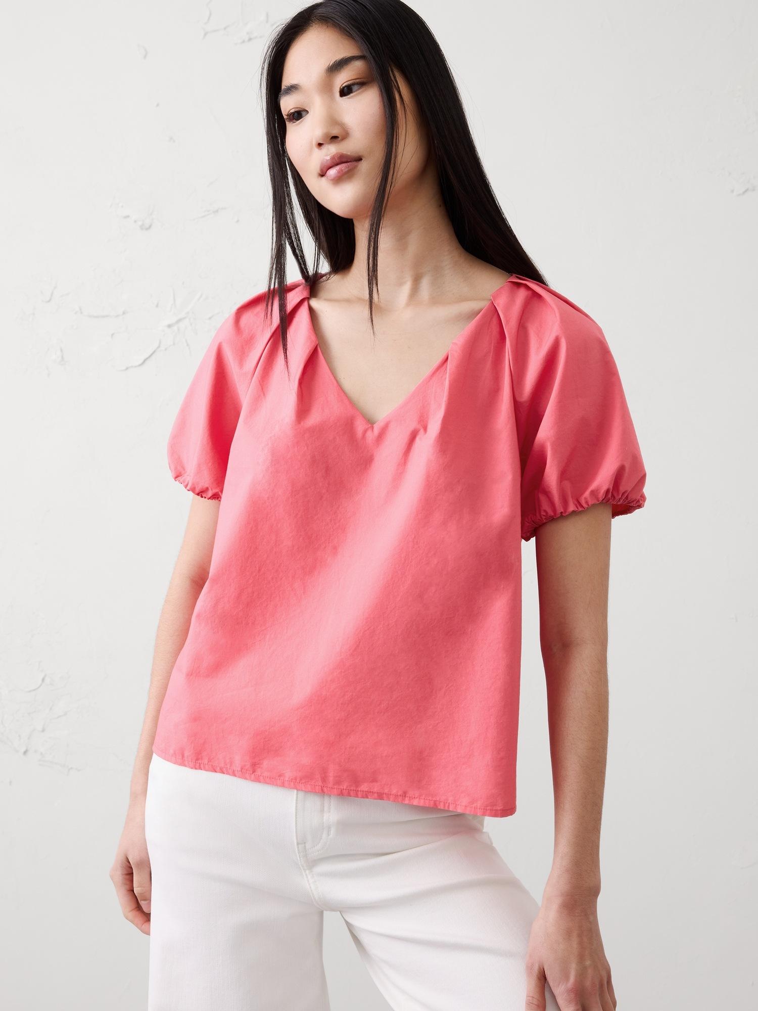 puff-sleeve v-neck top