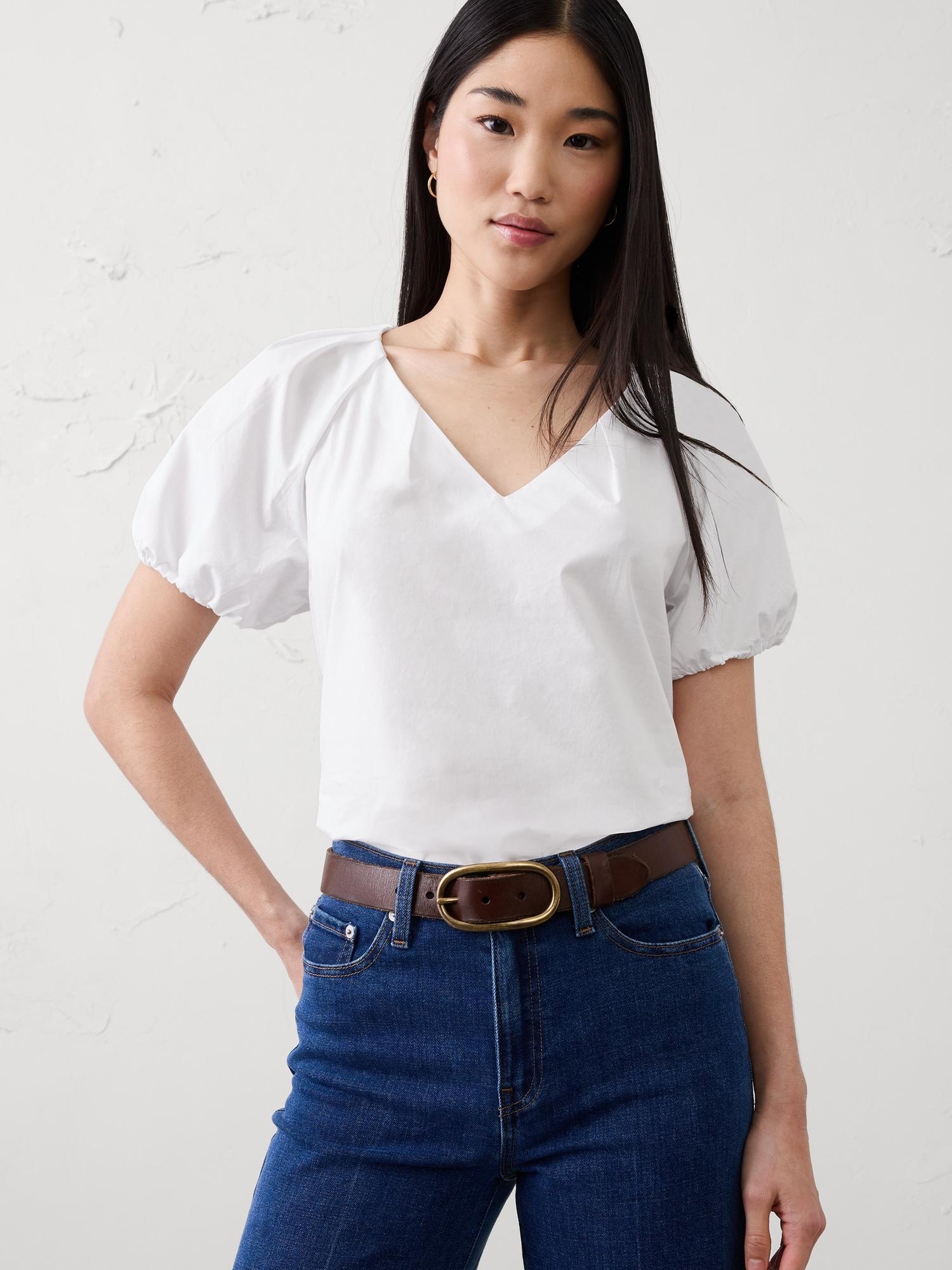 puff-sleeve v-neck top