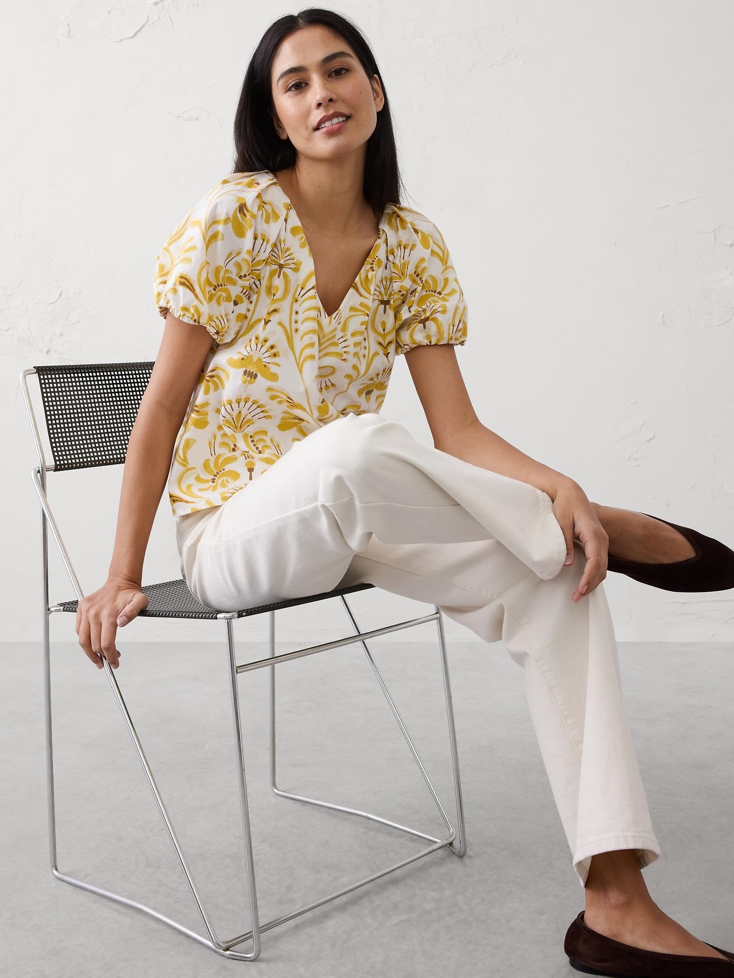 puff-sleeve v-neck top