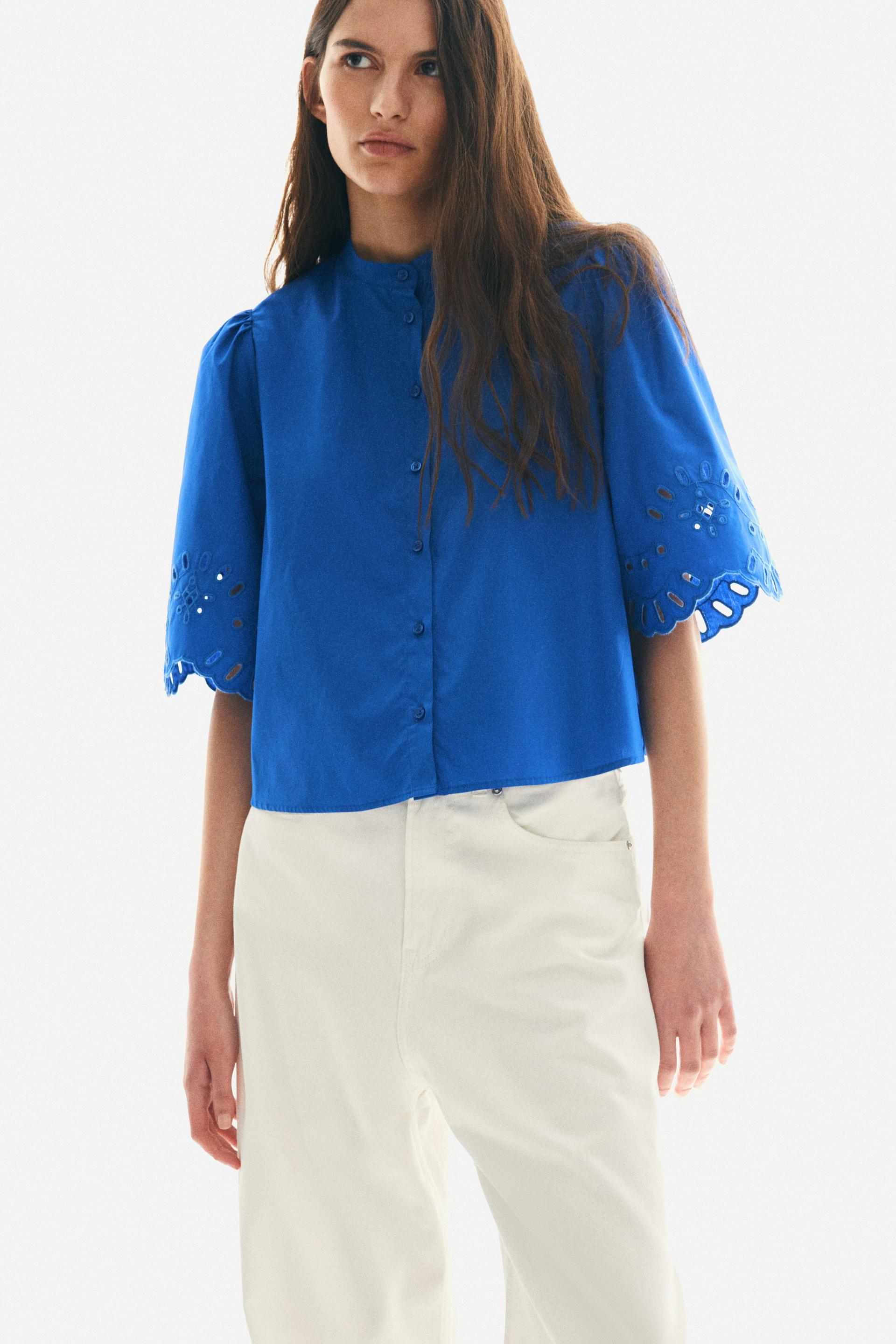 puff-sleeved cotton blouse