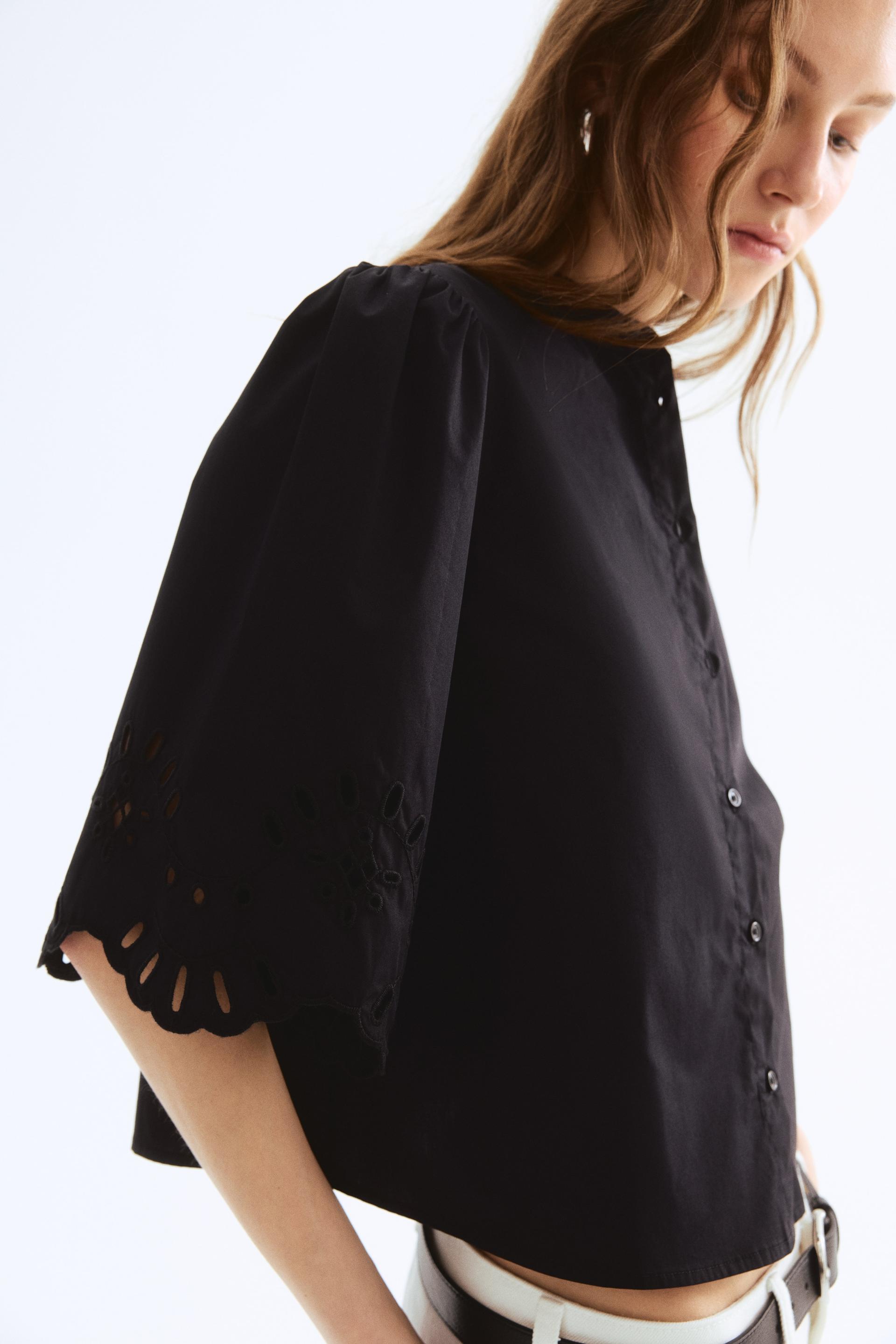 puff-sleeved cotton blouse