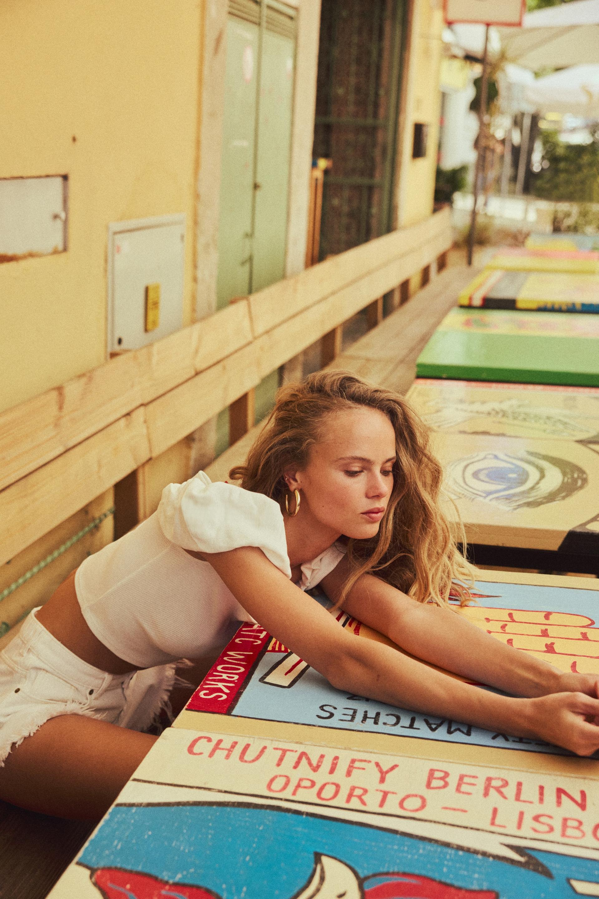 puff-sleeved off-the-shoulder top