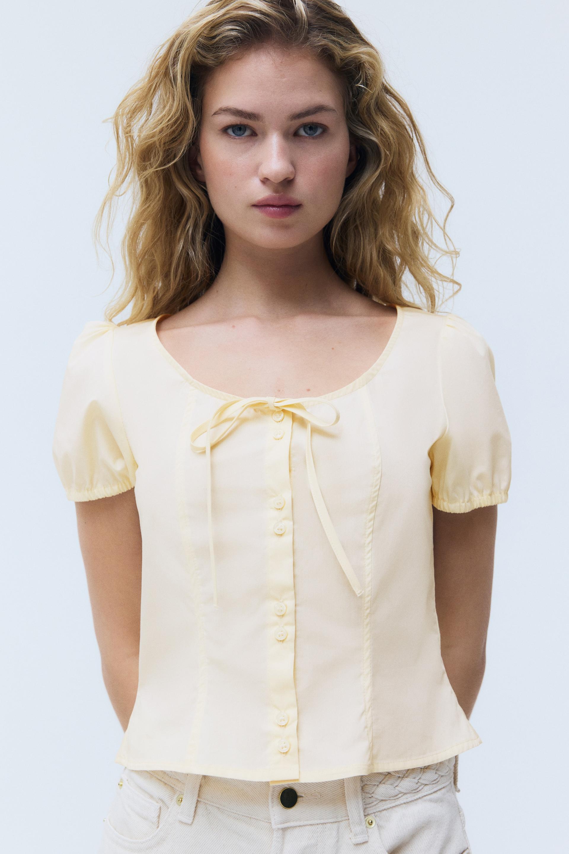 puff-sleeved poplin blouse