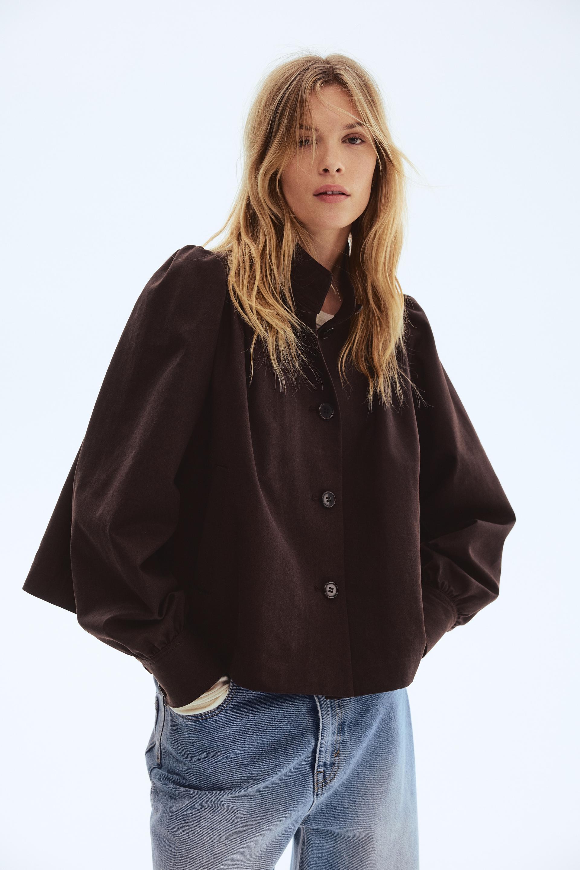 puff-sleeved twill jacket