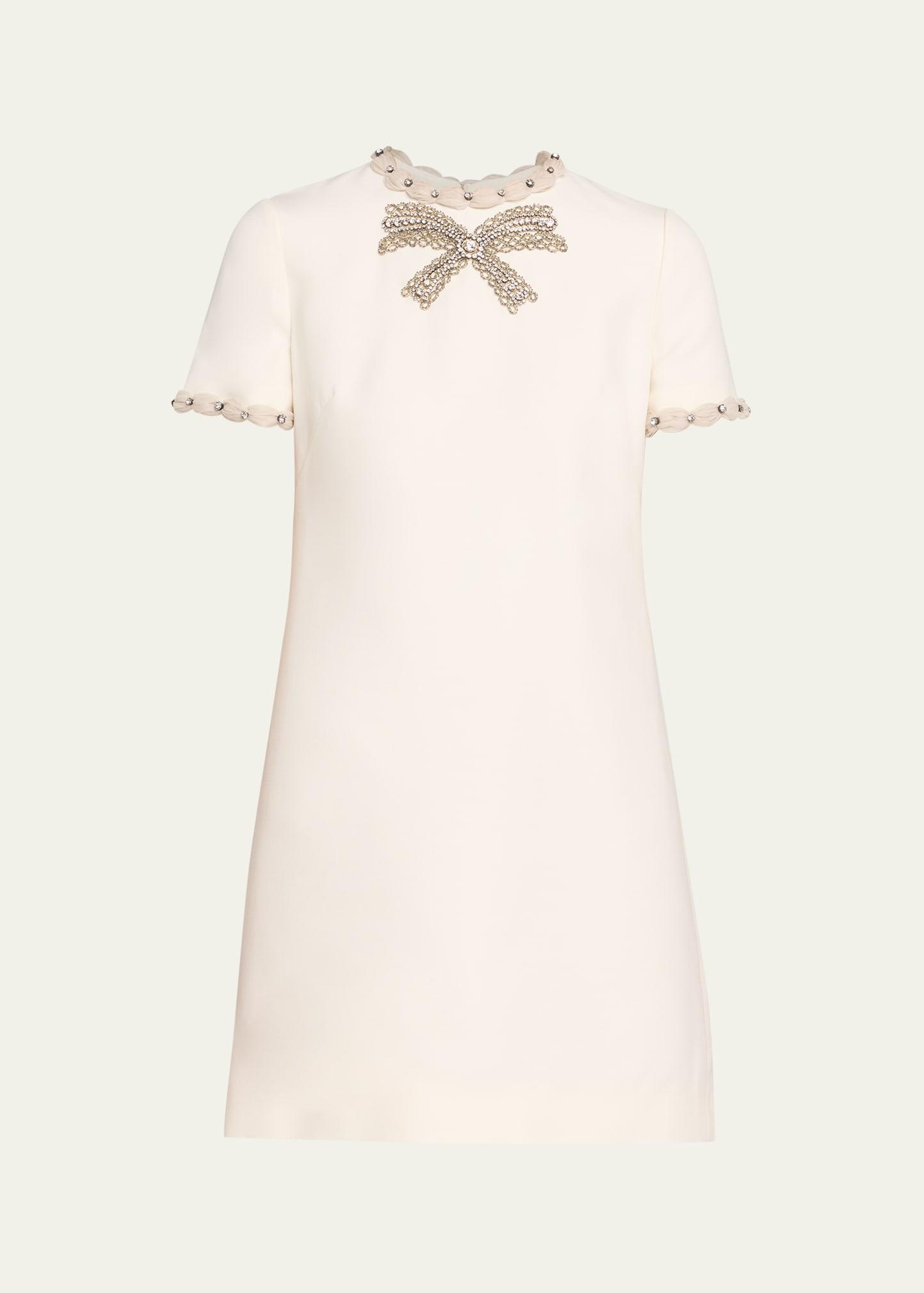 puff-trim crystal bow mini dress