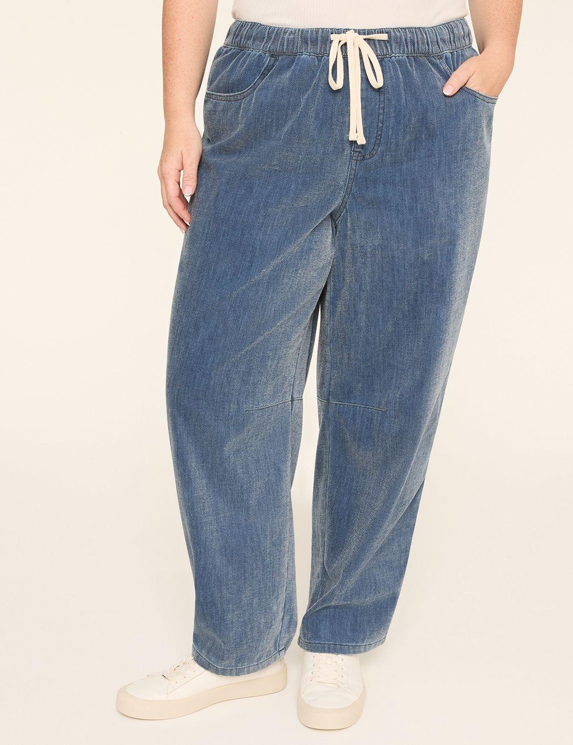 pull-on cloud knit denim curved ankle jean