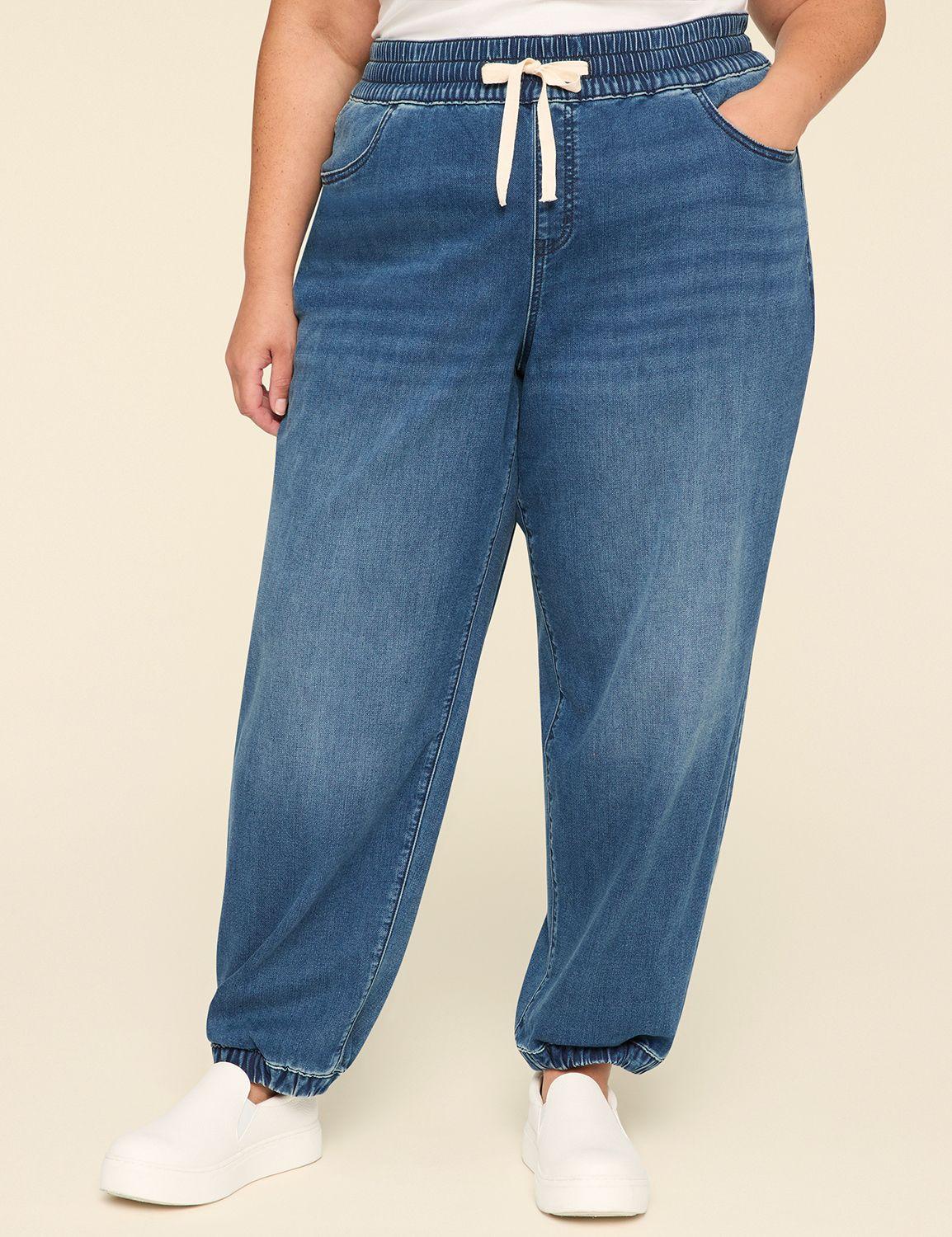 pull-on cloud knit denim jogger - medium wash