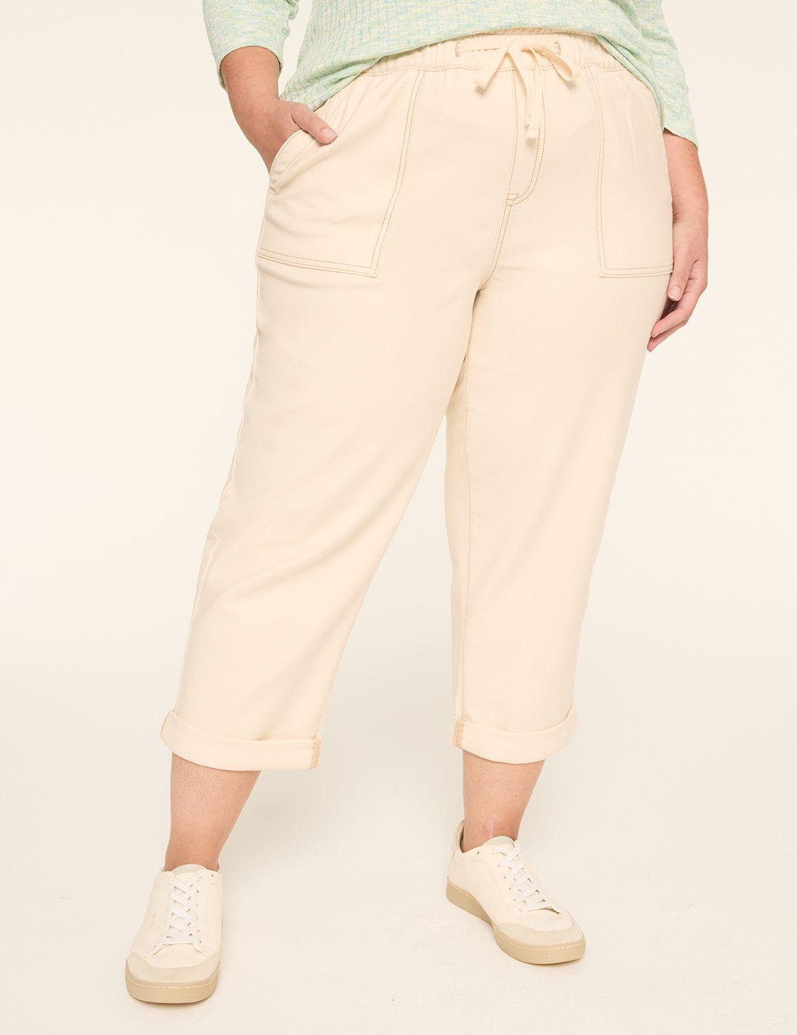 pull-on knit denim curved ankle jean