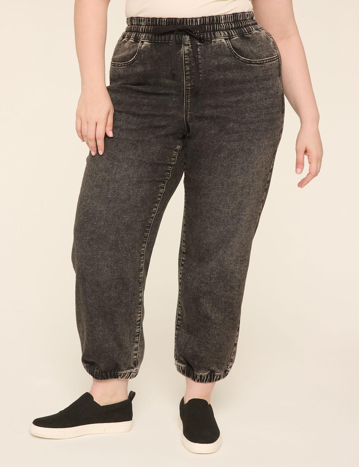 pull-on knit denim jogger - black wash