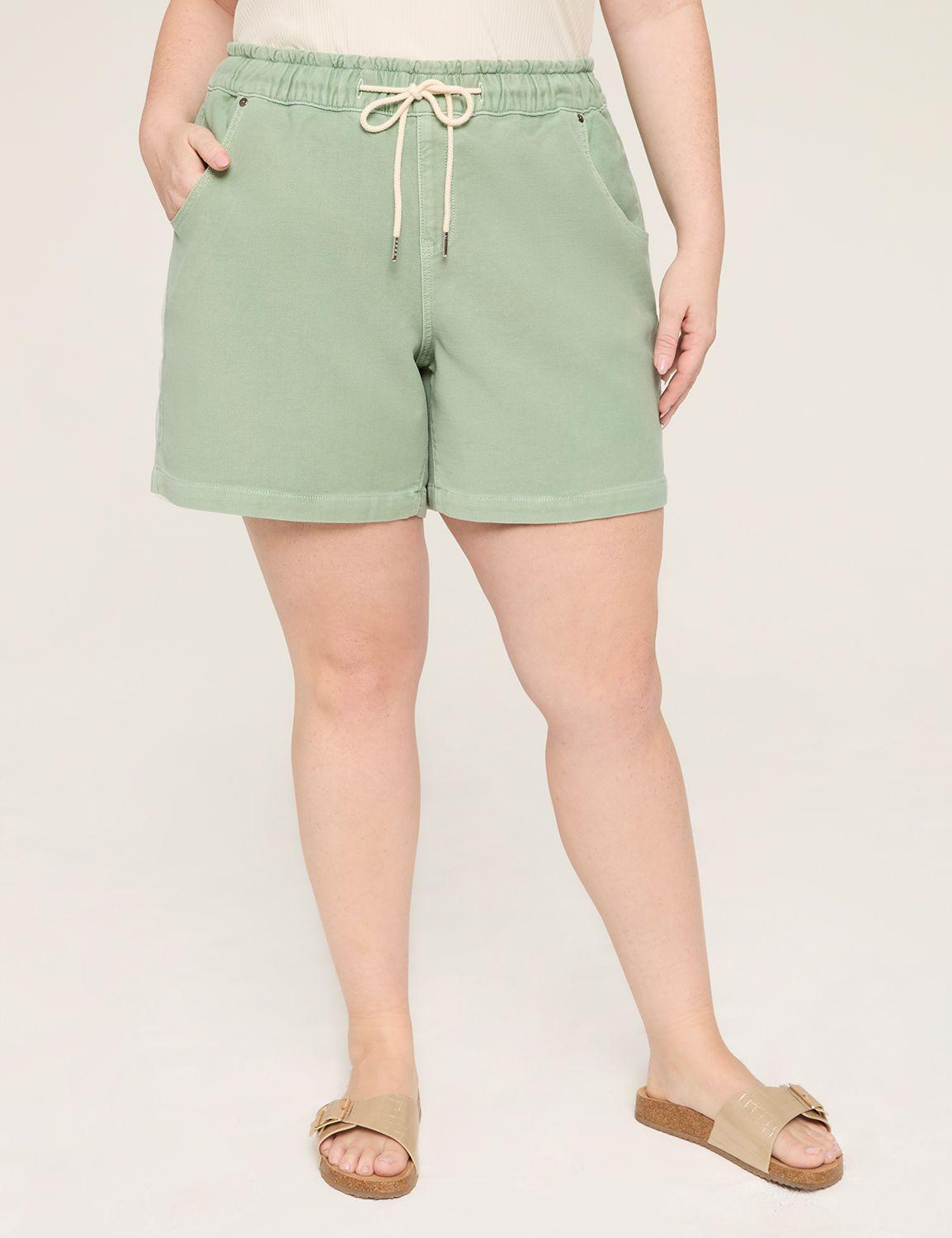 pull-on knit denim shorts - 5.5" inseam