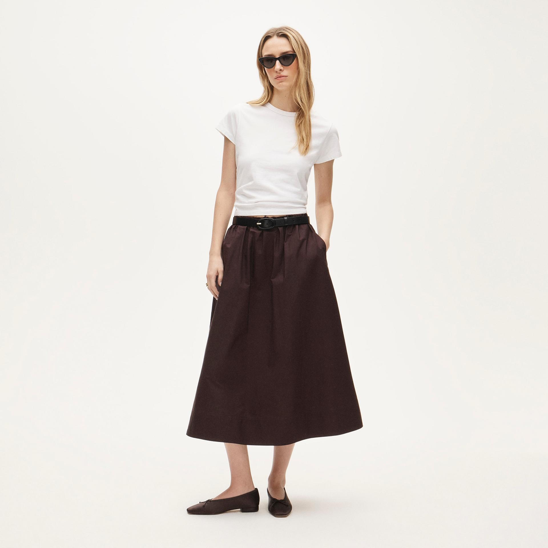 pull-on midi skirt in block print