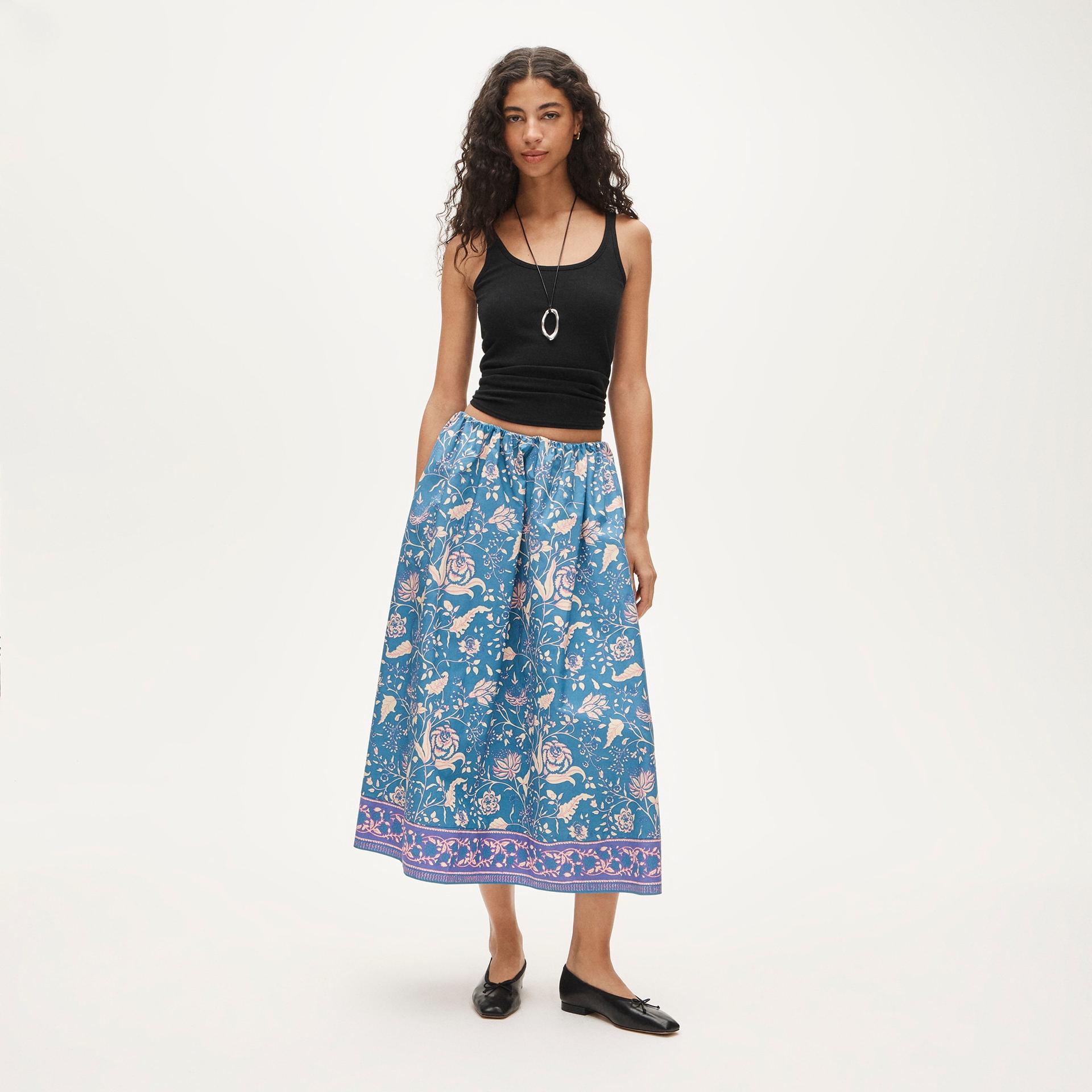 pull-on midi skirt in block print