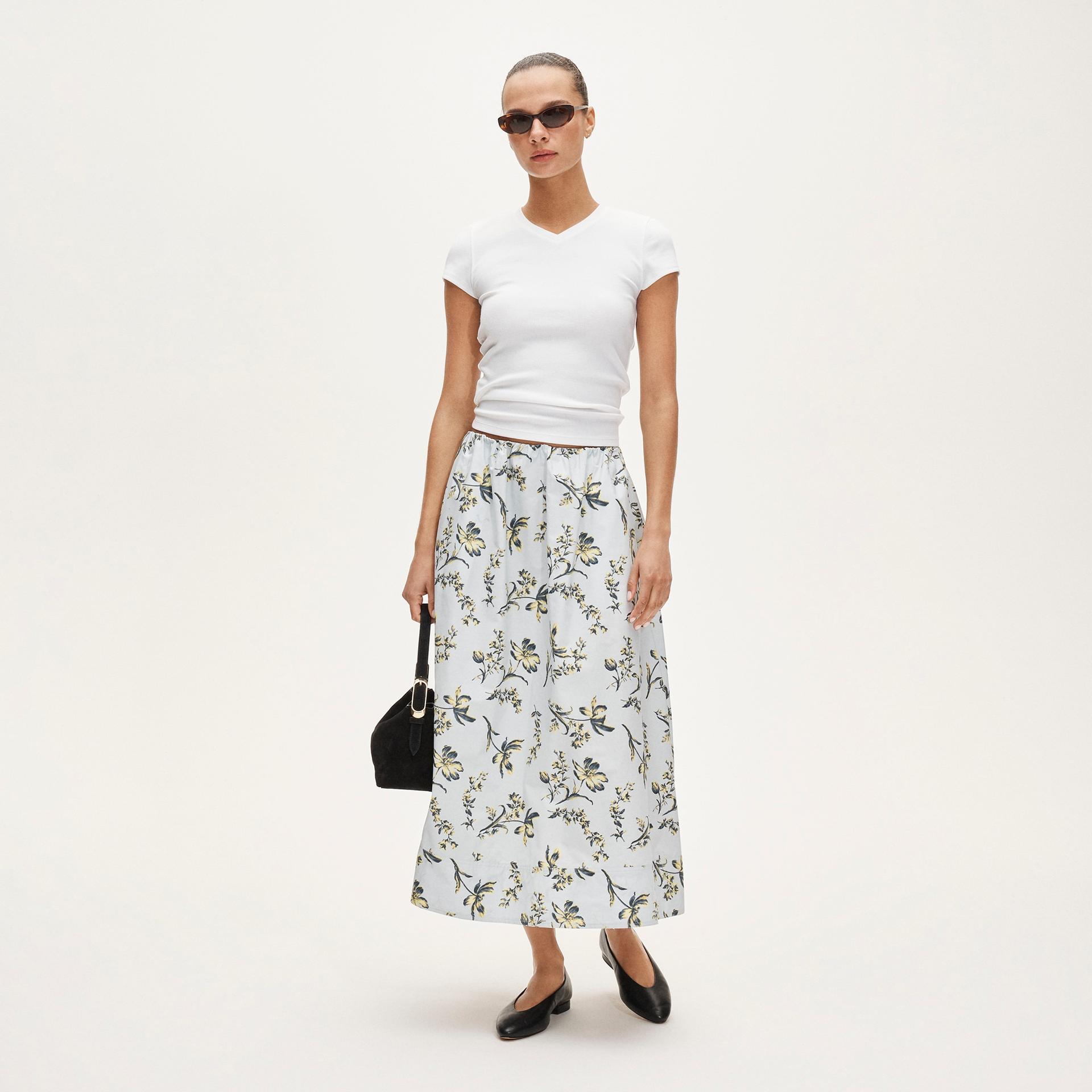 pull-on midi skirt in lotus print