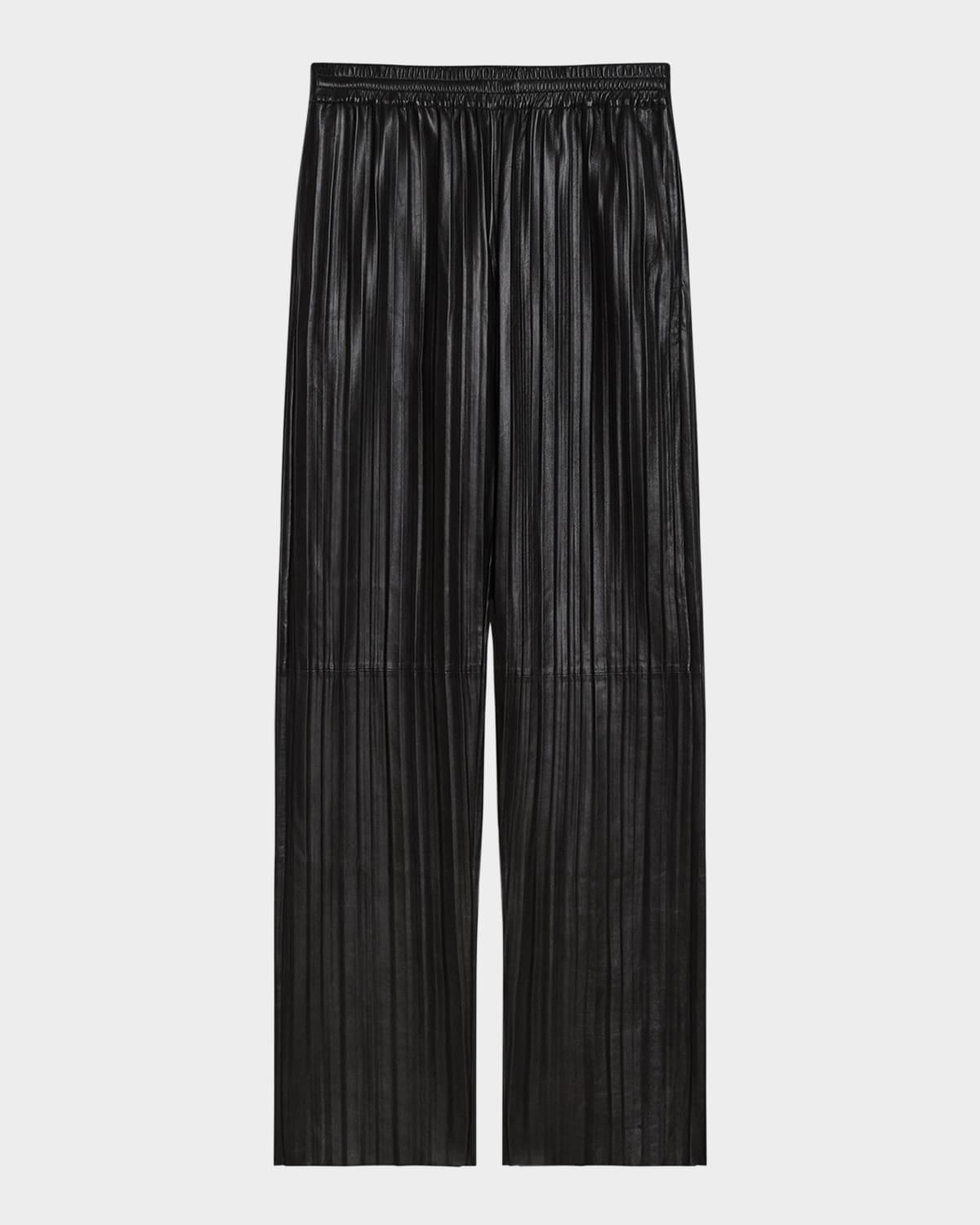 pull-on pleated leather car trousers