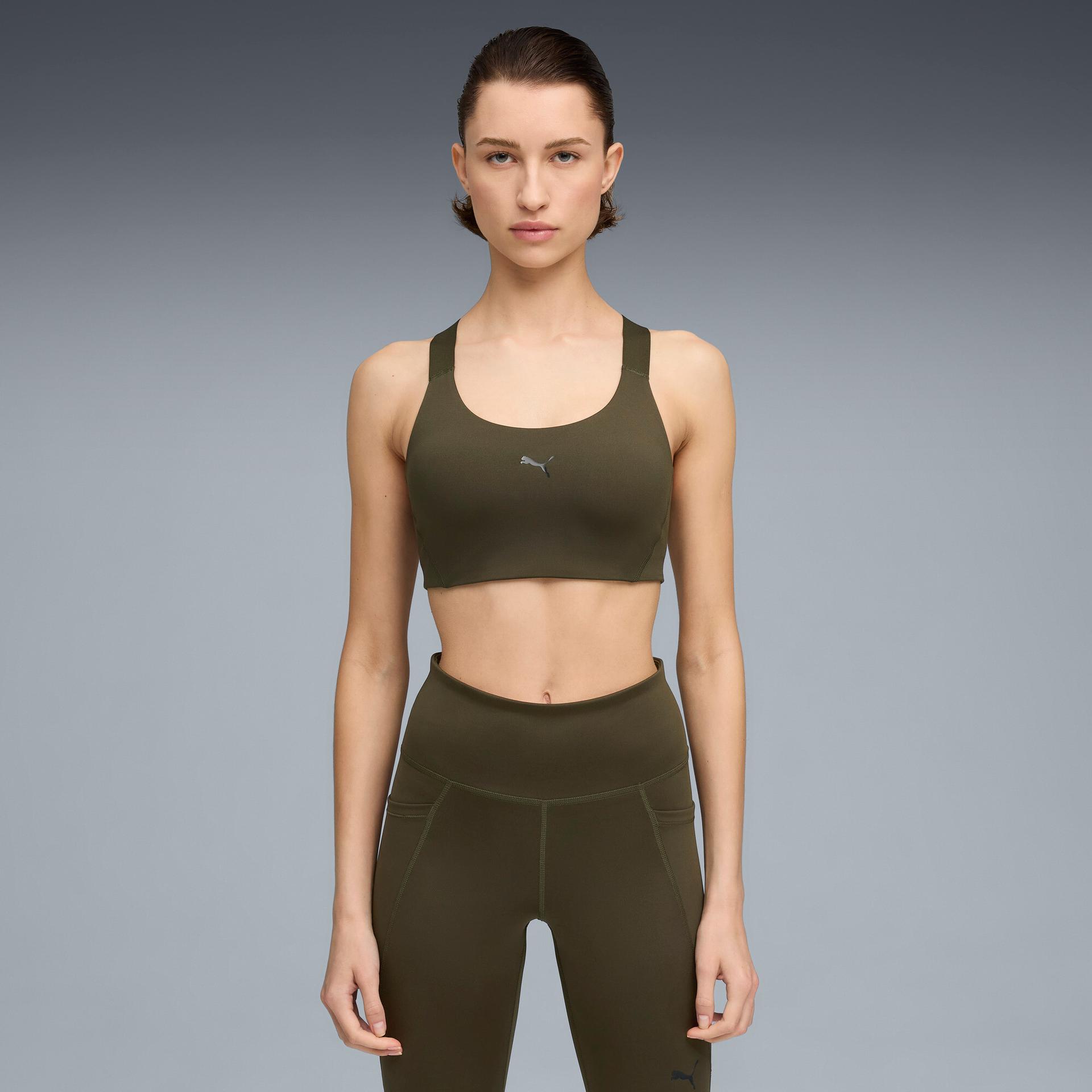puma 4keeps adjustable women's moisture wicking, mid impact sports bra in green, size xl