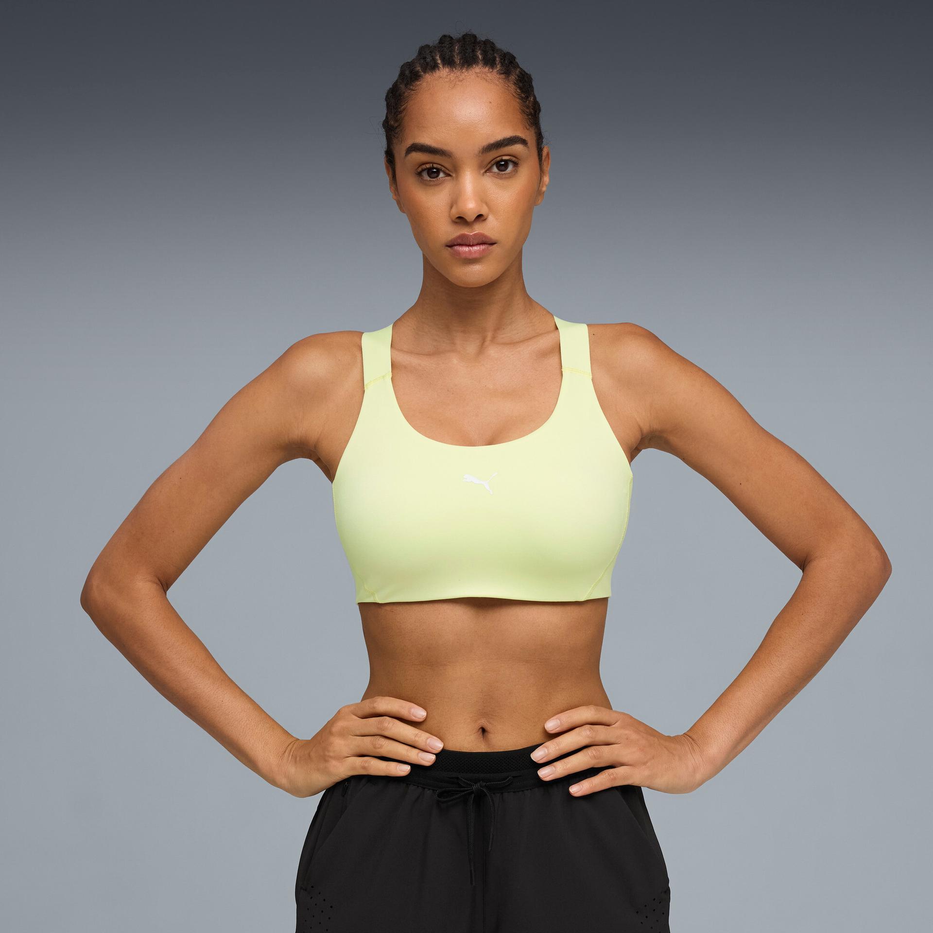 puma 4keeps adjustable women's moisture wicking, mid impact sports bra in green, size xxl