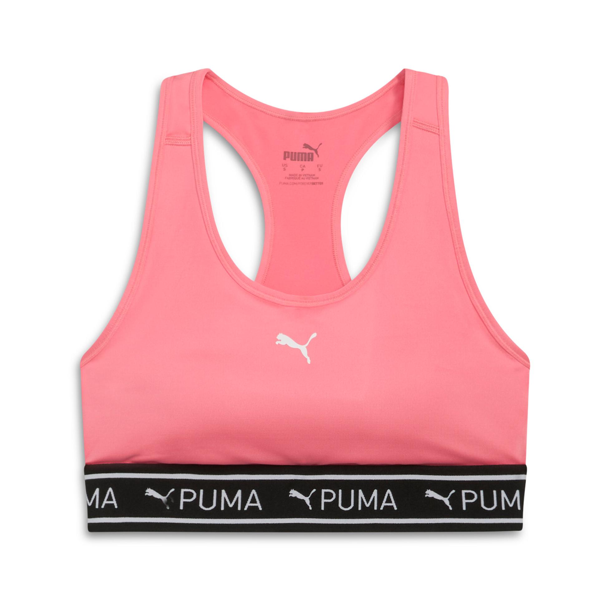 puma 4keeps elastic medium impact bra in pink, size m