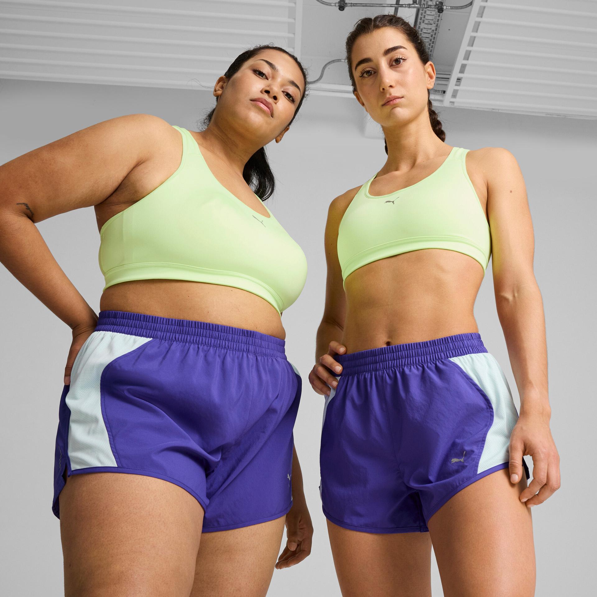 puma 4keeps run women's moisture wicking, mid impact sports bra in yellow, size m