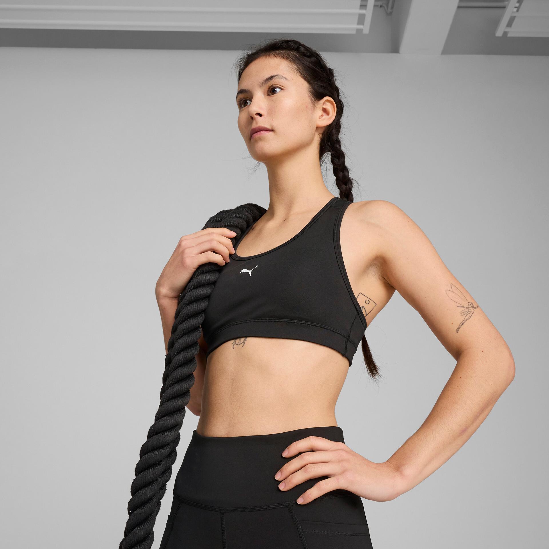 puma 4keeps training women's moisture wicking, mid impact sports bra in black, size xl