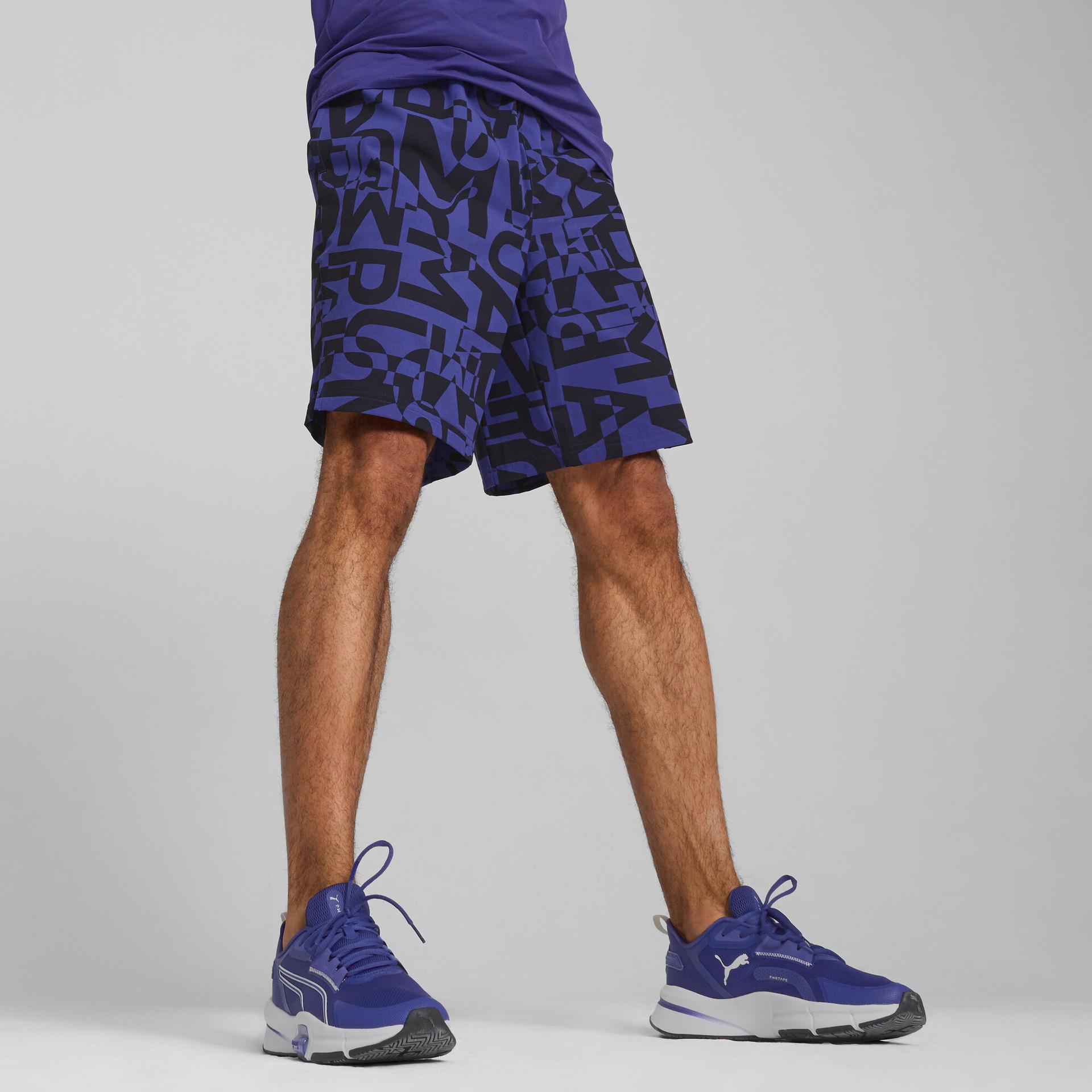 puma 7" graphic stretch woven shorts women in blue, size xl