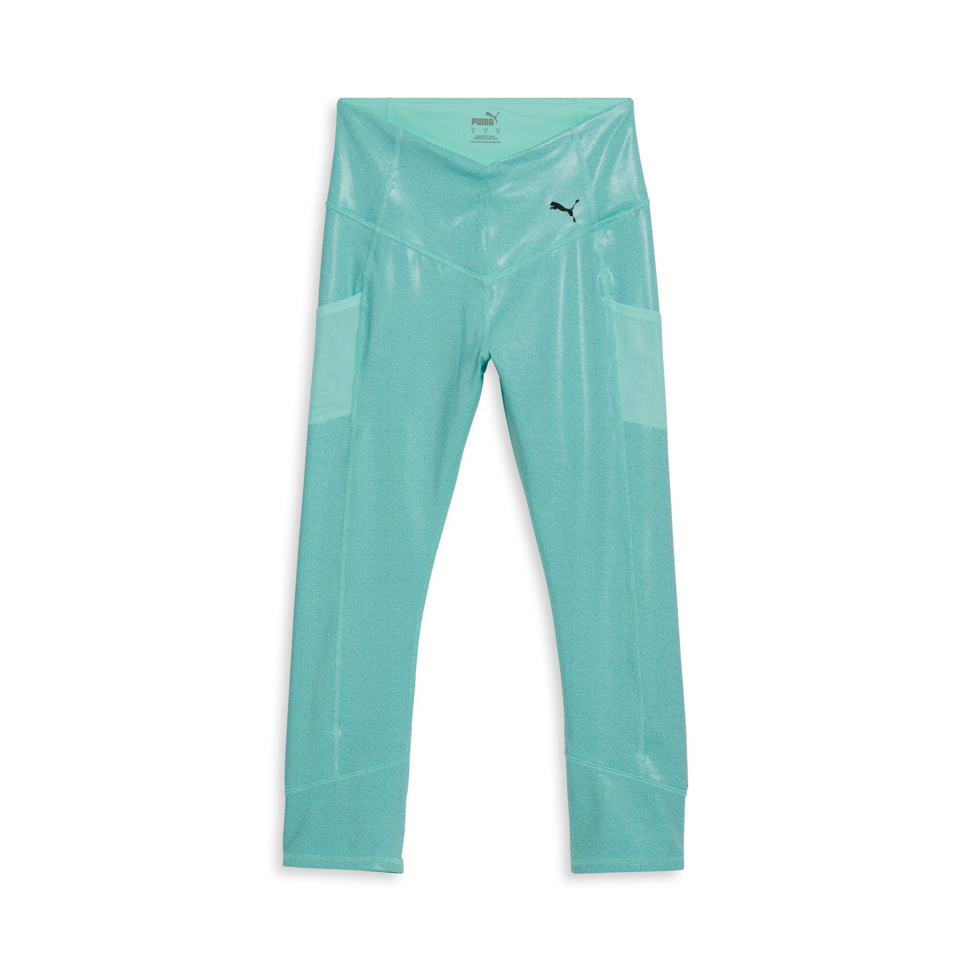 puma all over print 3/4 women's tights in green, size xs