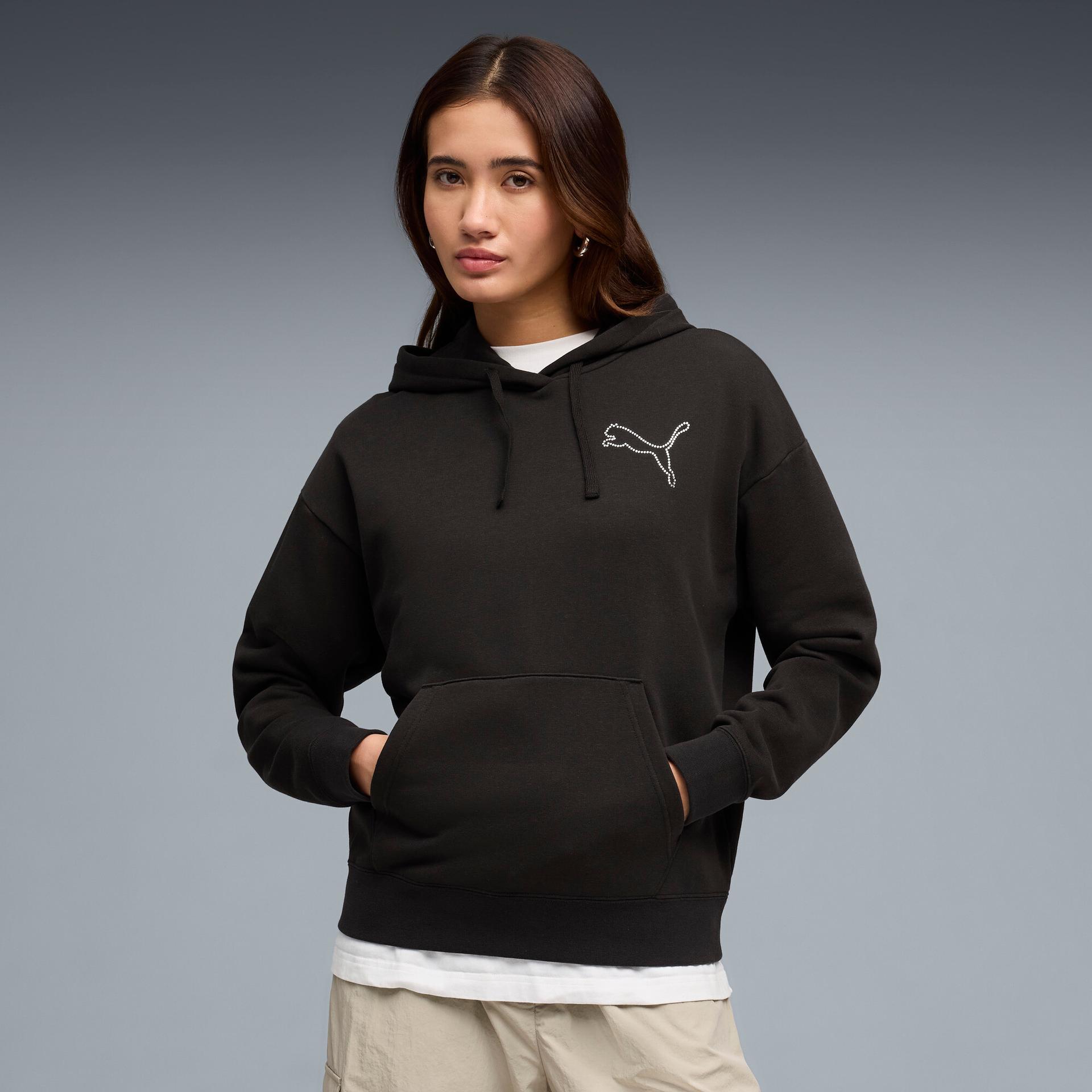 puma bedazzled women's hoodie in black, size xs