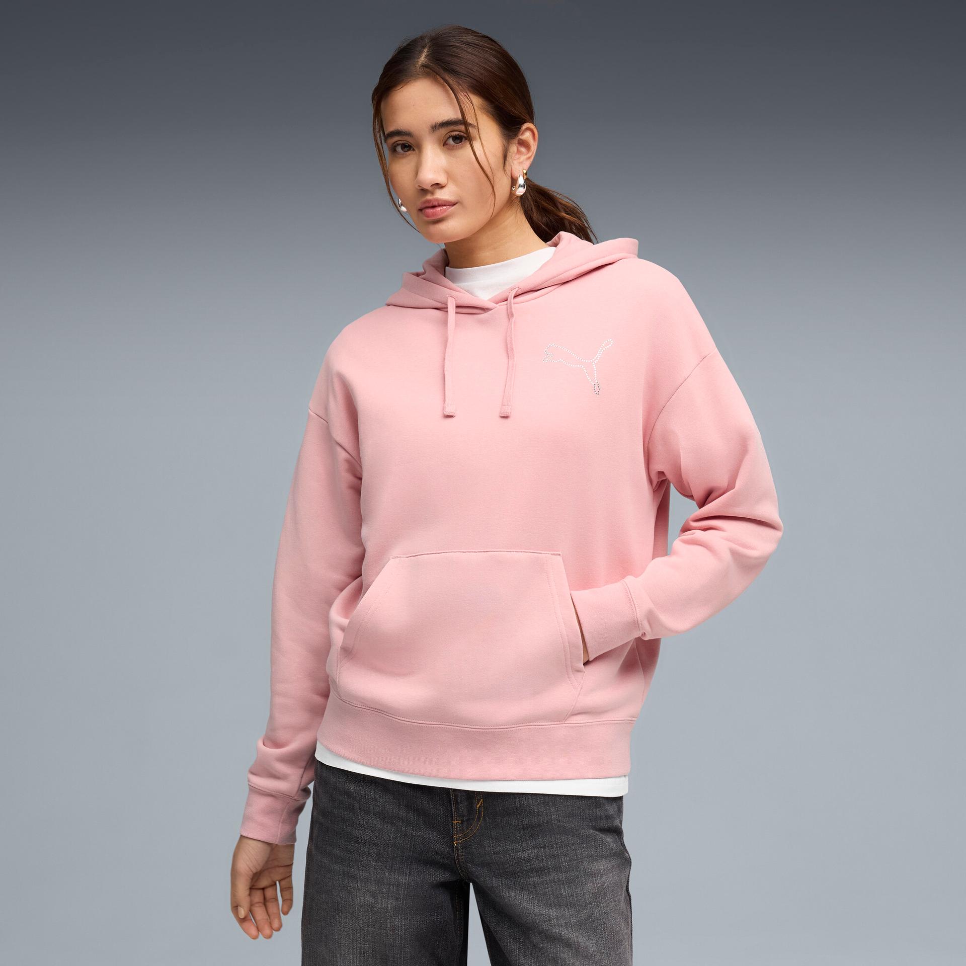puma bedazzled women's hoodie in pink, size m