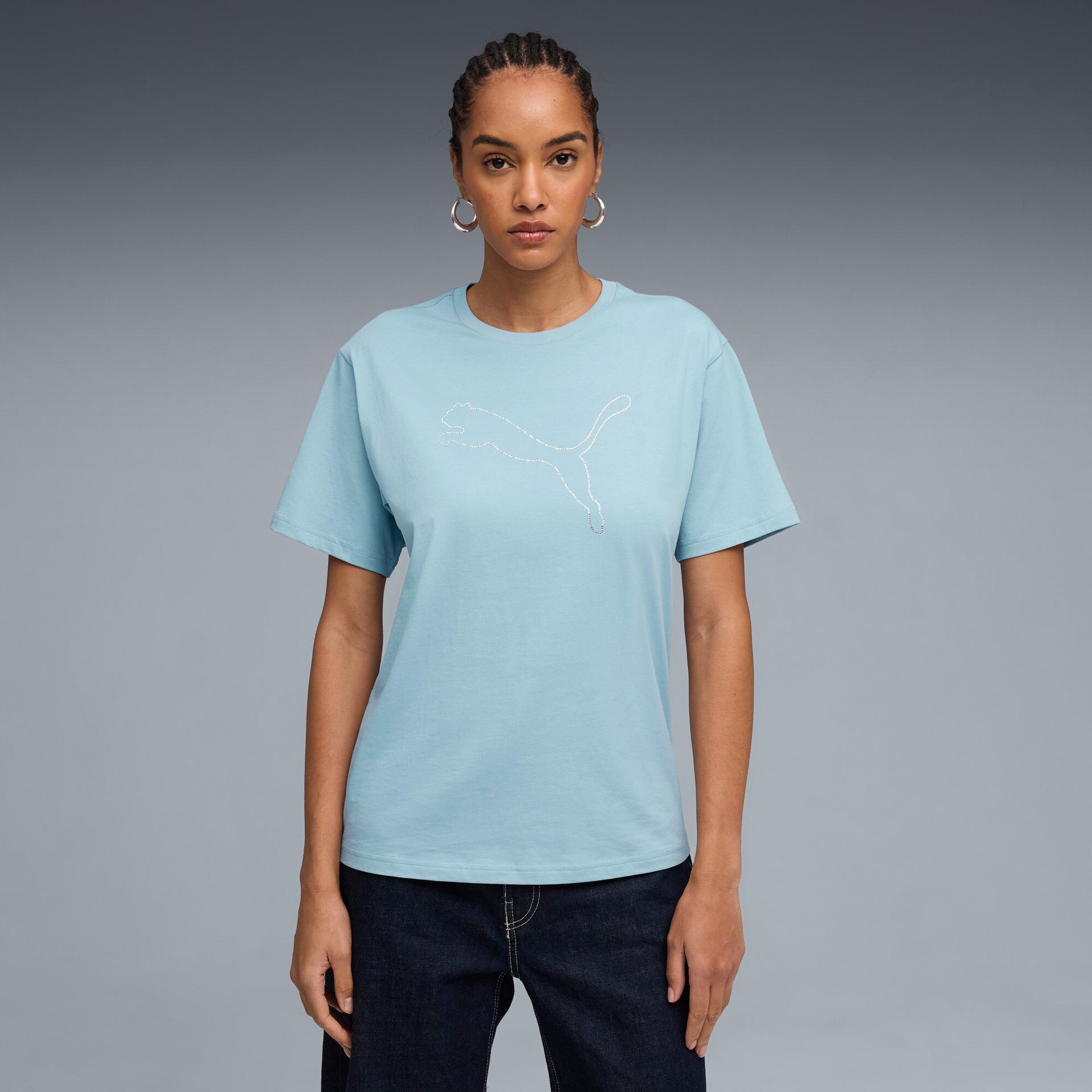 puma bedazzled women's relaxed t-shirt in blue, size m