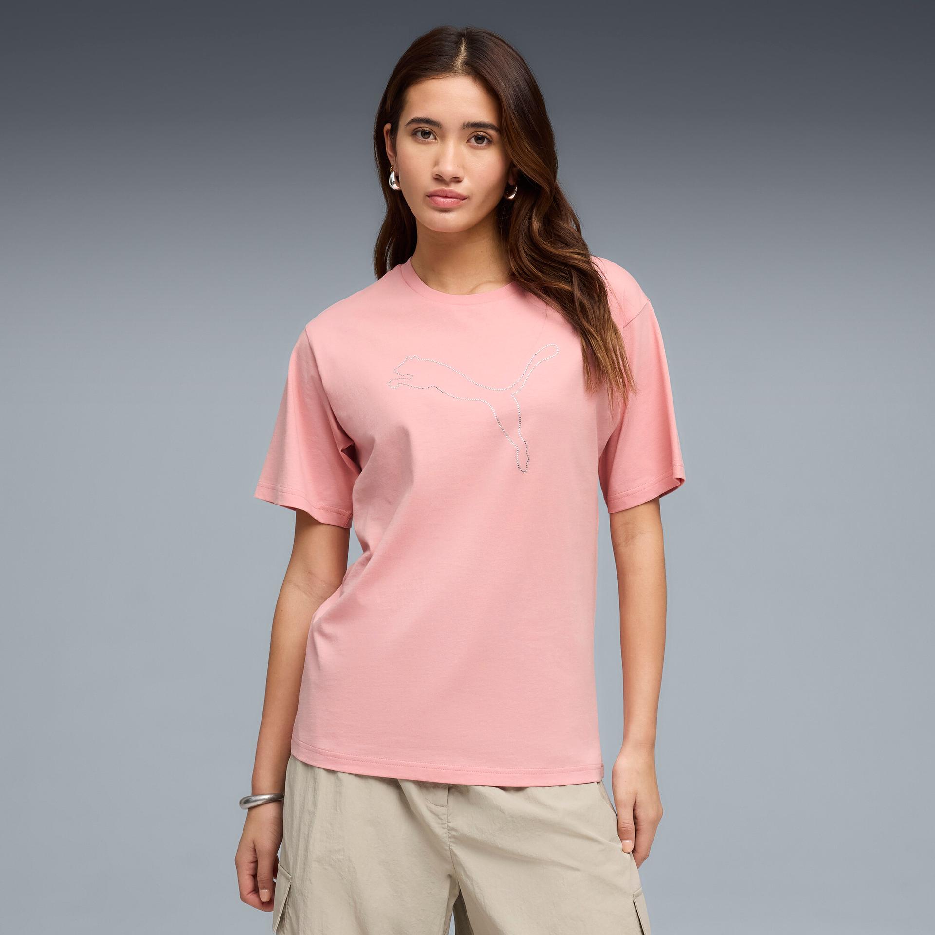 puma bedazzled women's relaxed t-shirt in pink, size s
