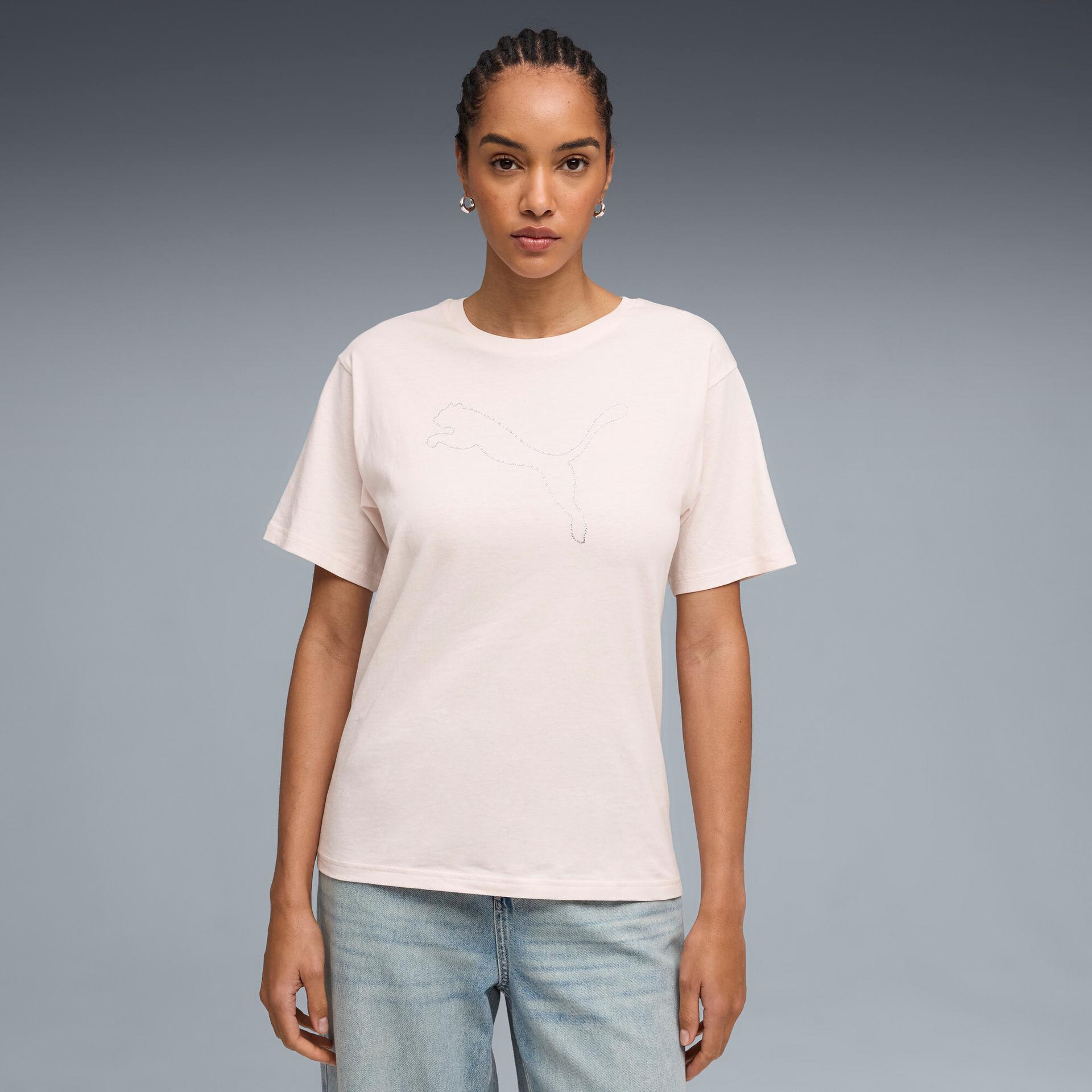 puma bedazzled women's relaxed t-shirt in pink, size xl