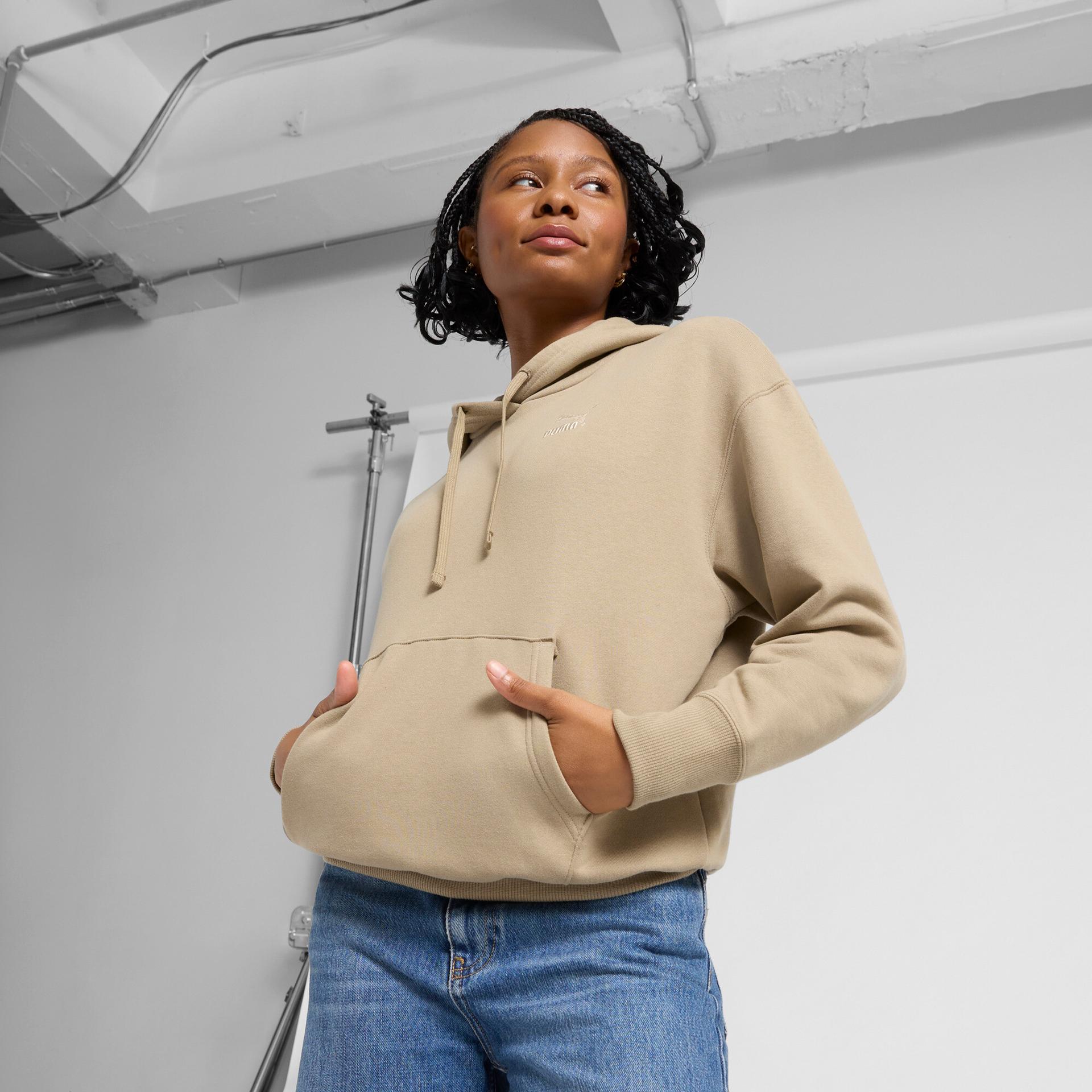 puma better classics women's hoodie in beige, size m