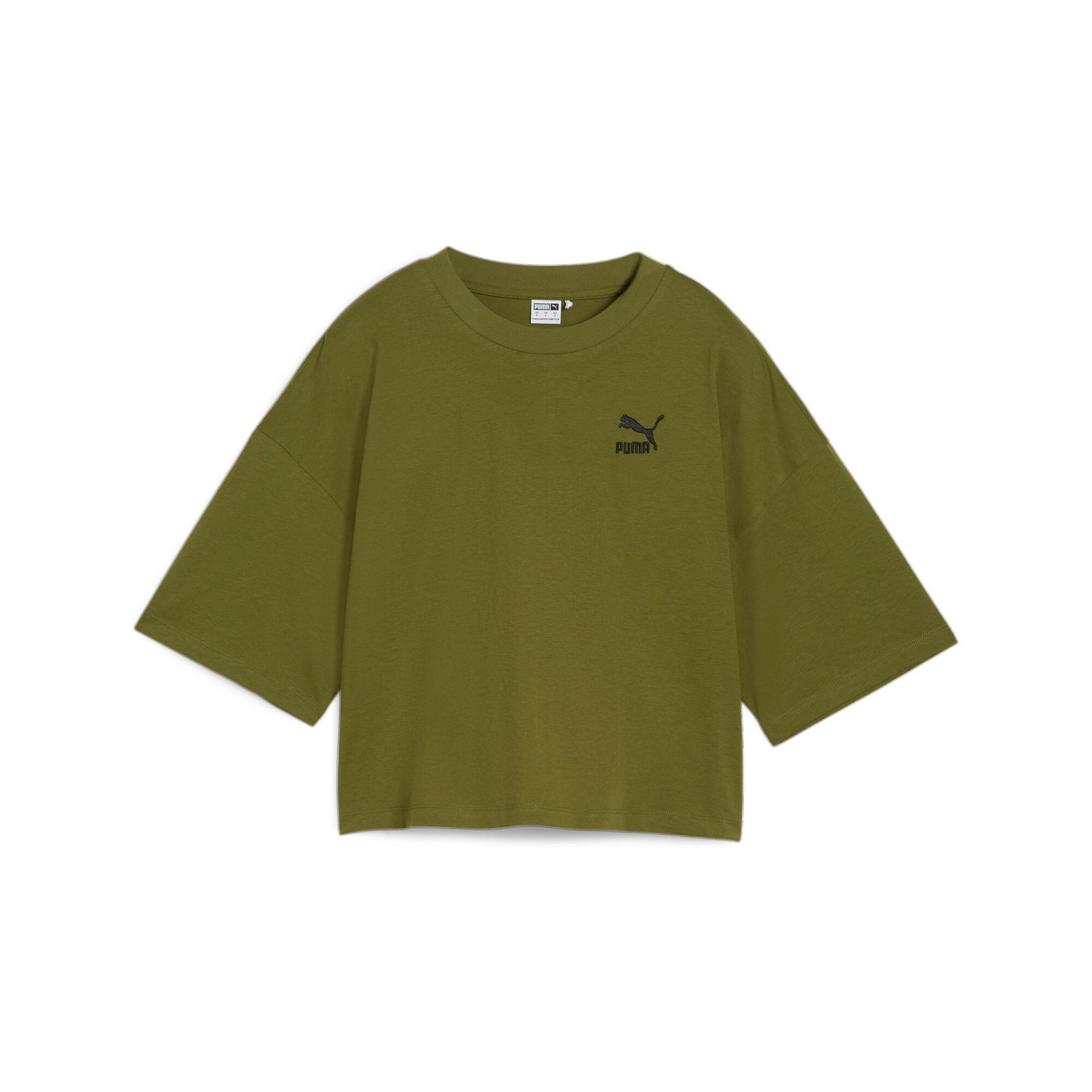 puma better classics women's t-shirt in green, size xl
