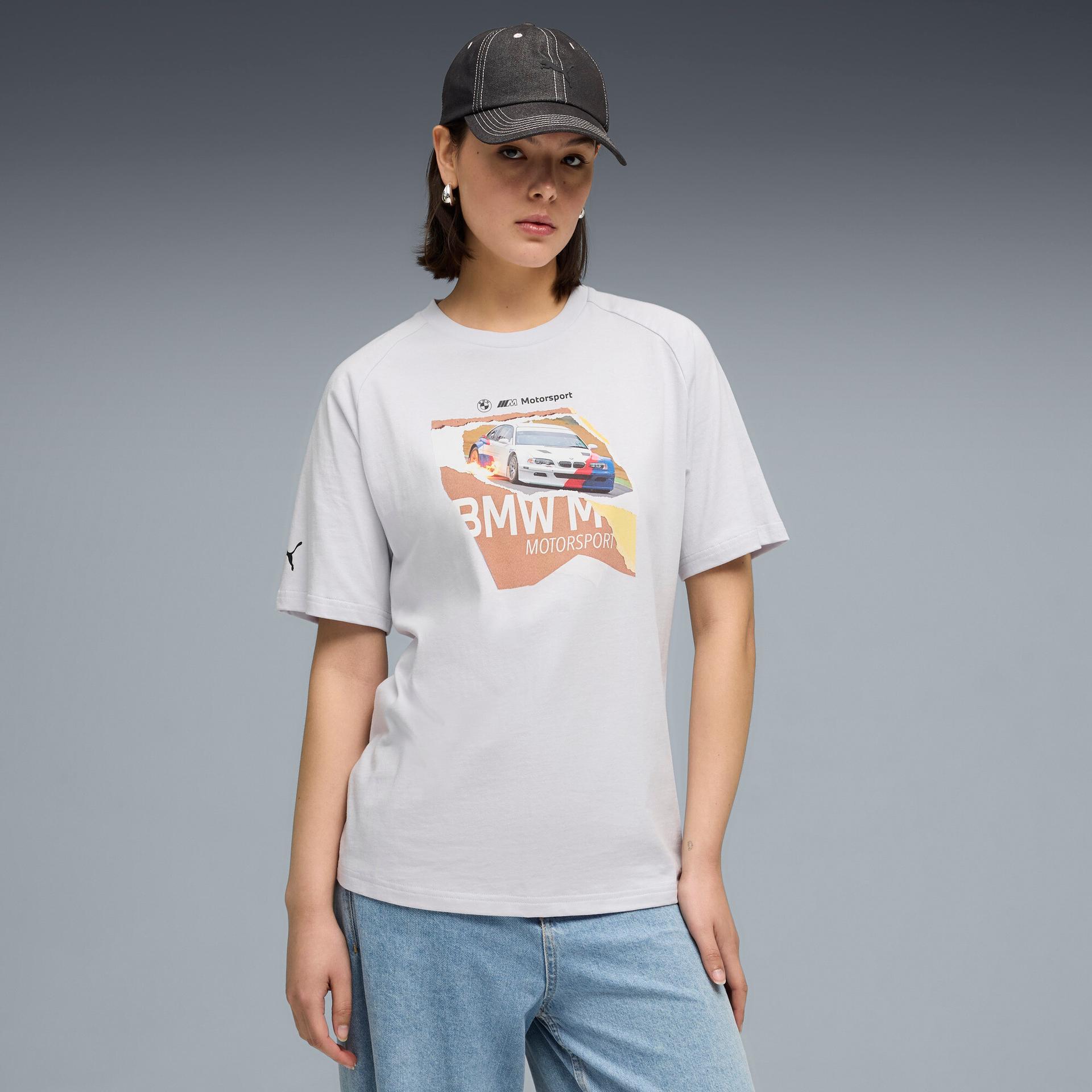 puma bmw m motorsport sportswear women's relaxed t-shirt in grey