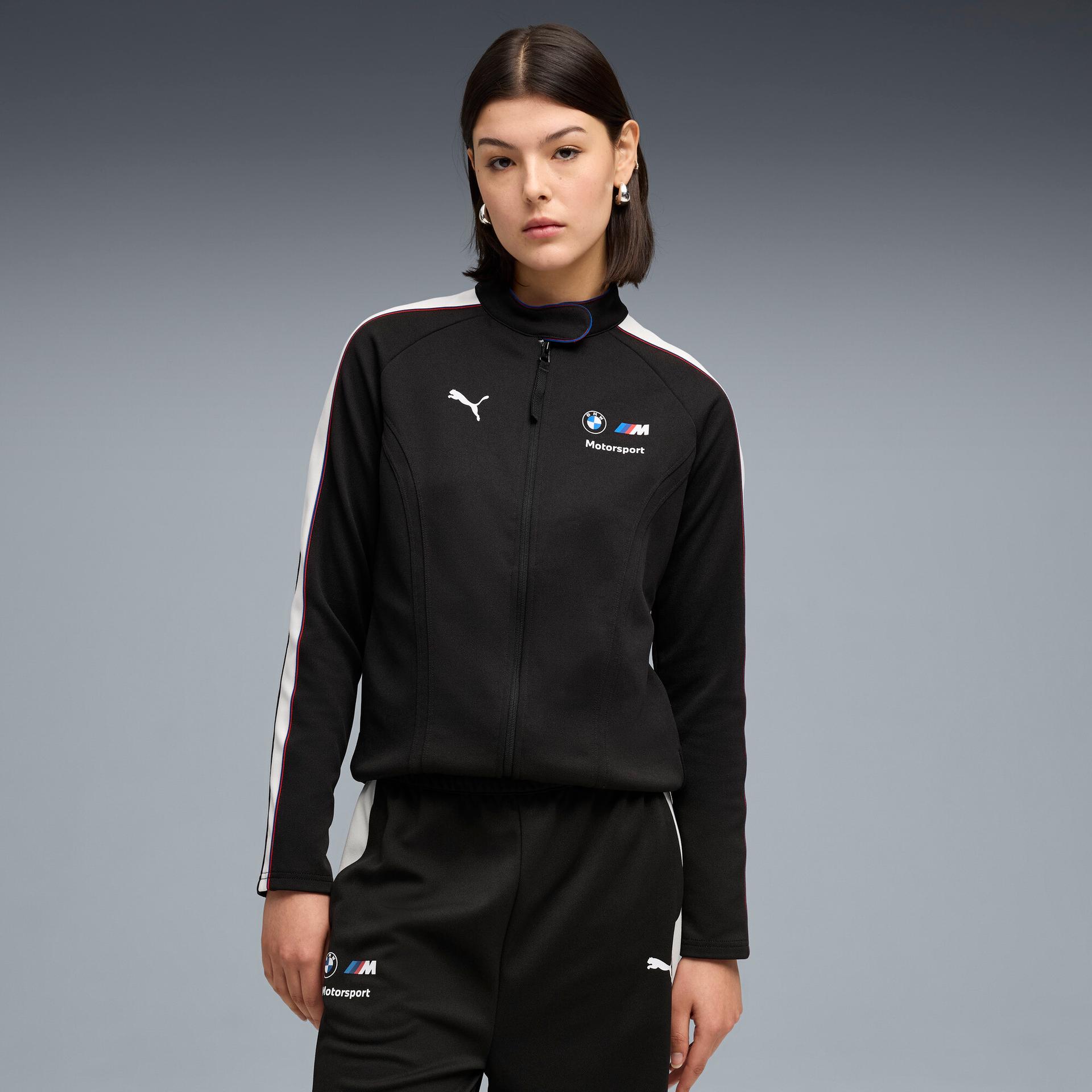 puma bmw m motorsport women's oversized jacket in black, size l