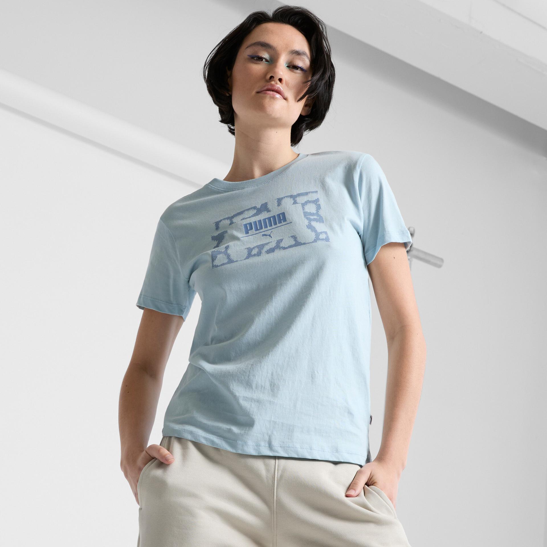 puma cheetah box logo women's t-shirt in blue, size xxl