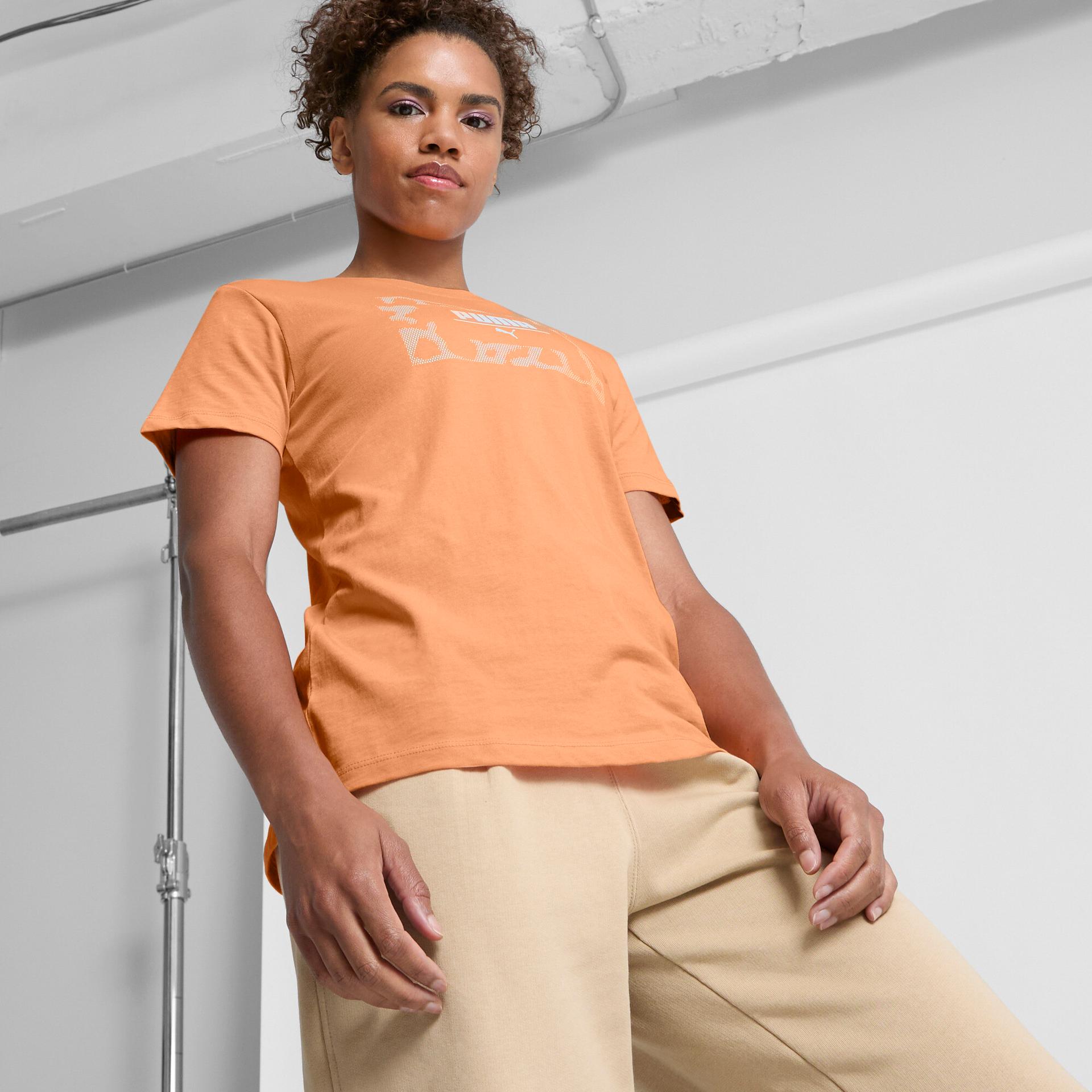 puma cheetah box logo women's t-shirt in orange, size xl